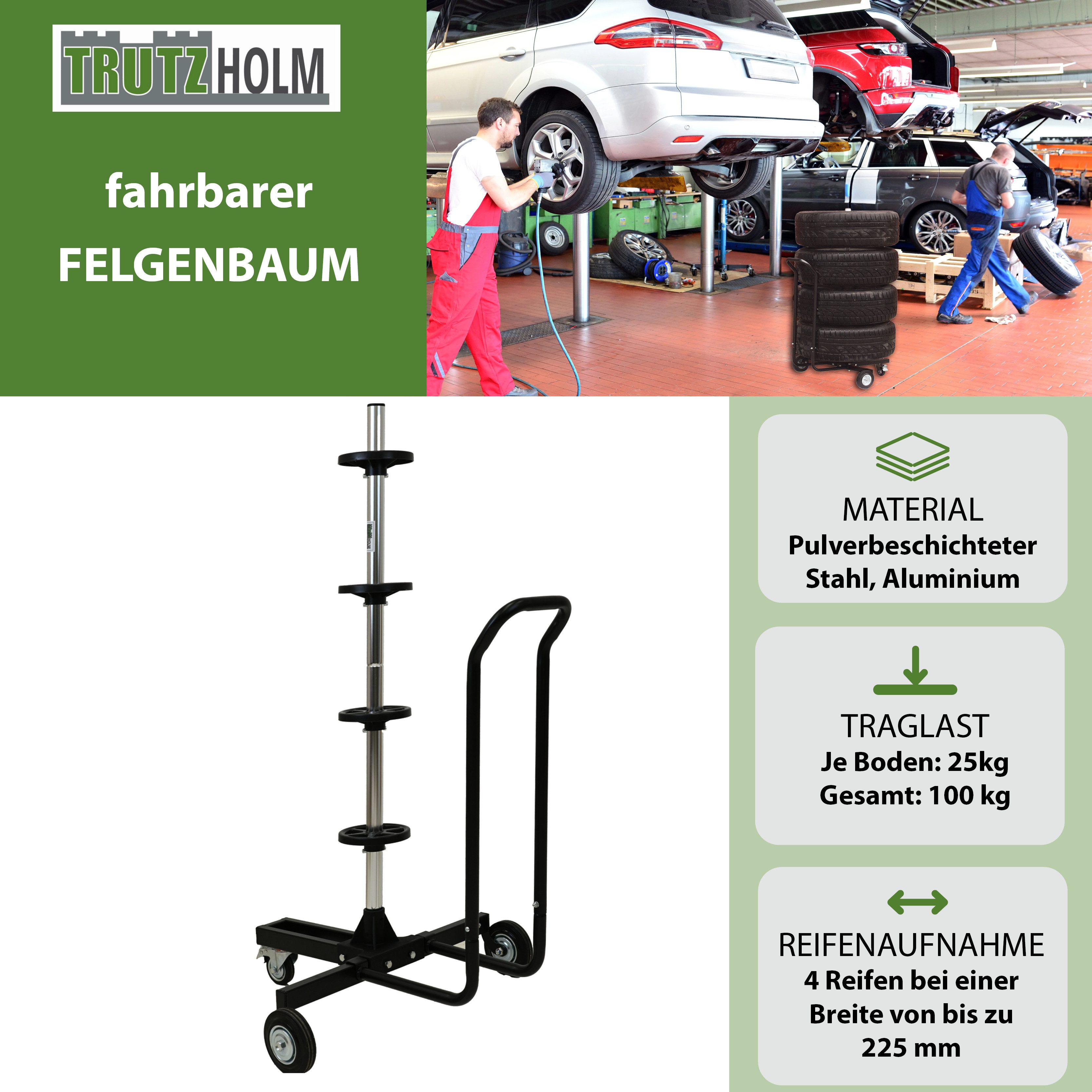 TRUTZHOLM Mobile Rim Tree with Protective Cover, Tire Stand, Tire Cart, Rim Stand for Cars, 1 Piece, Smooth-Running