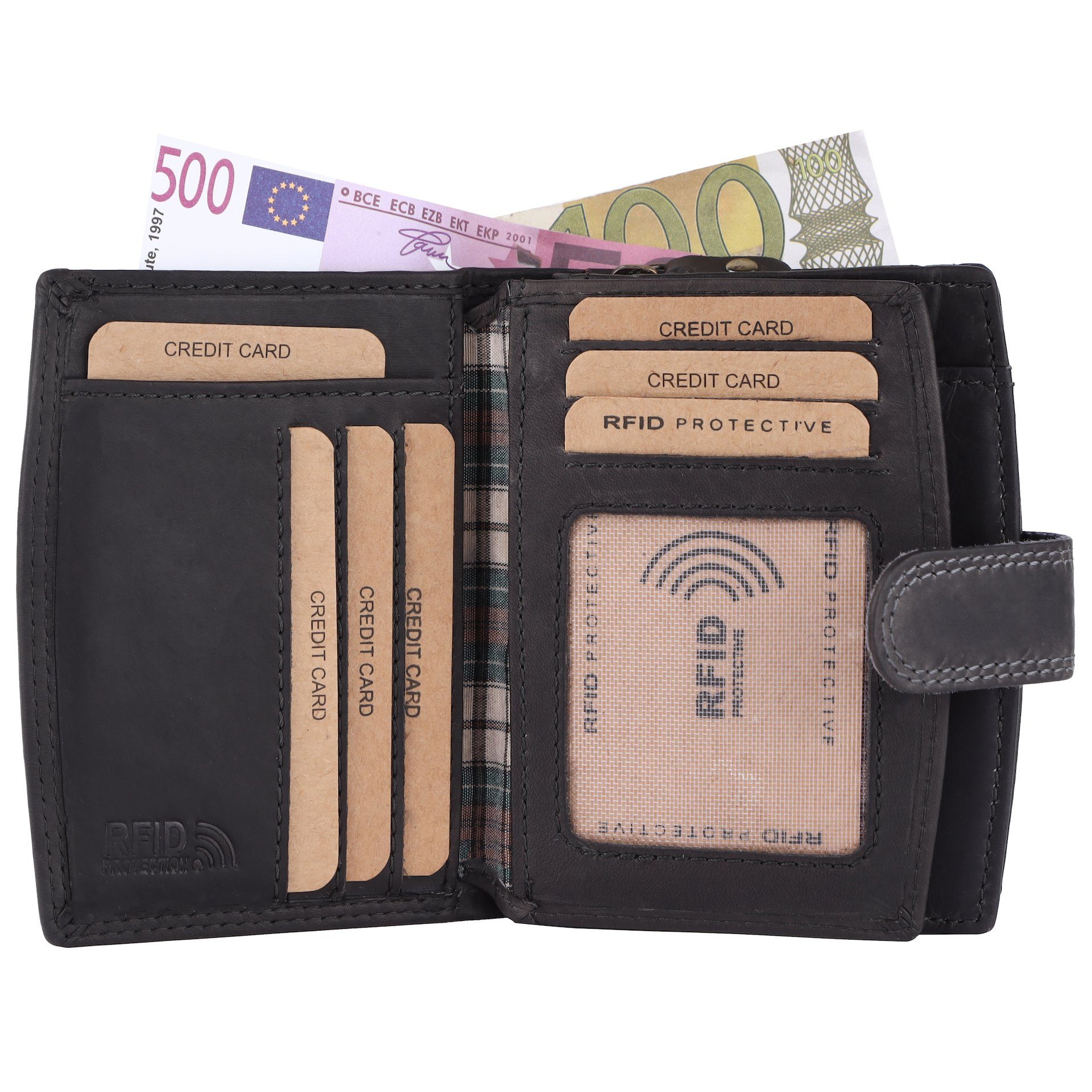 Benthill Geldbörse Damen Echt Leder Geldbeutel RFID Portemonnaie mit vielen Kartenfächer, RFID-Schutz Kartenfächer Münzfach Reißverschlussfach