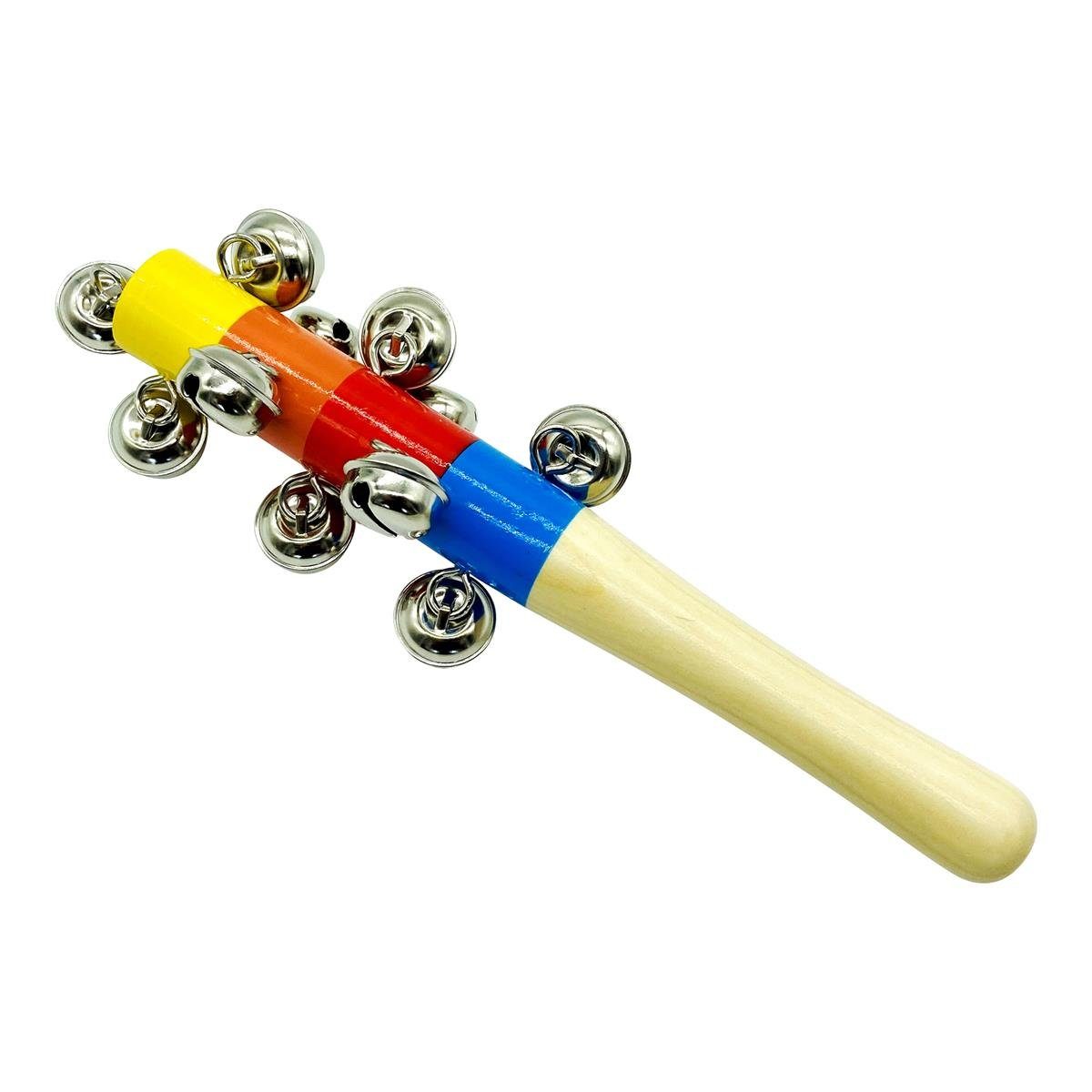 Spielzeug-Musikinstrument GICO Schellenrassel Schellenstab bunt aus Holz mit Glocken 3861