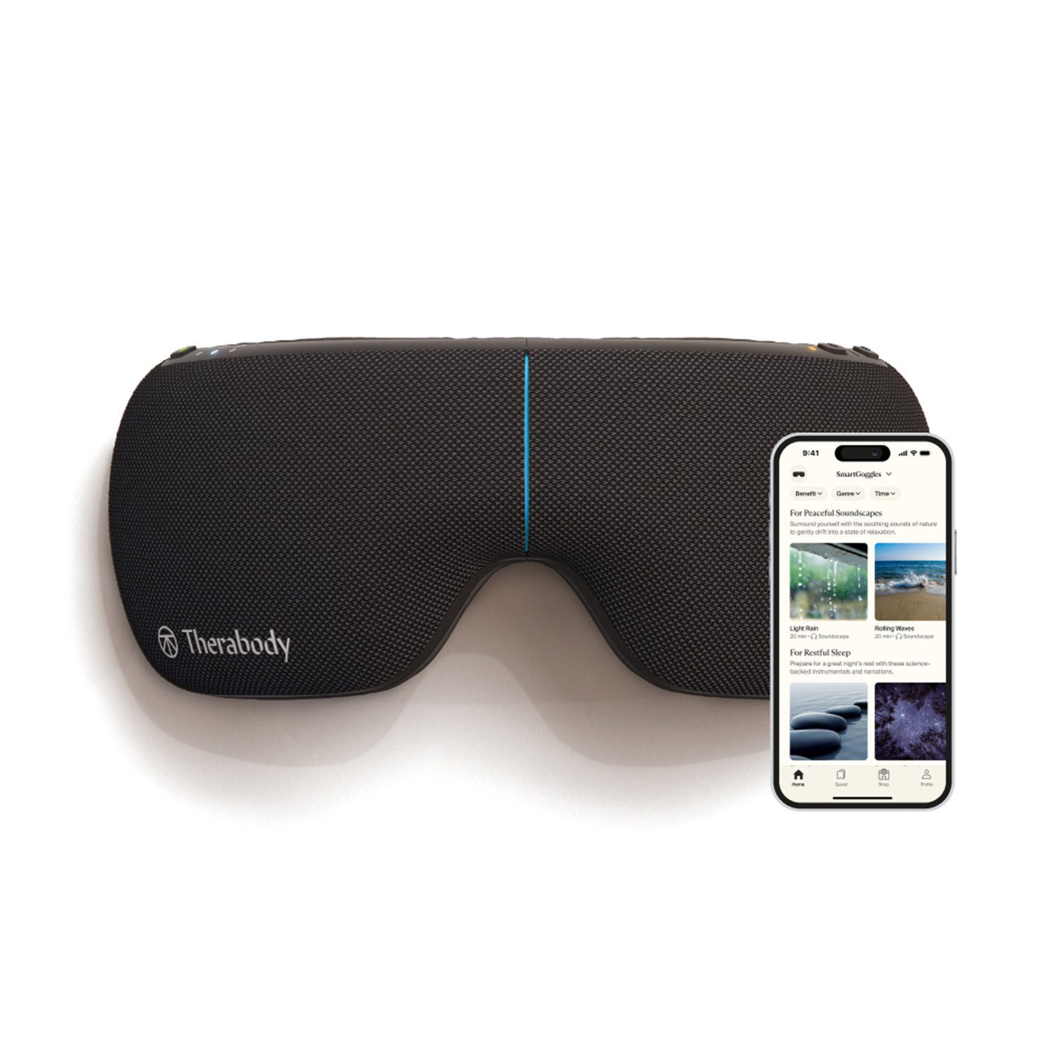 Therabody Gesichtsmassagegerät Therabody SmartGoggles 2.0 Augenmaske mit Vibration, Wärme, Massage, hilft zu entspannen, Stress abzubauen, Kopfschmerzen zu lindern