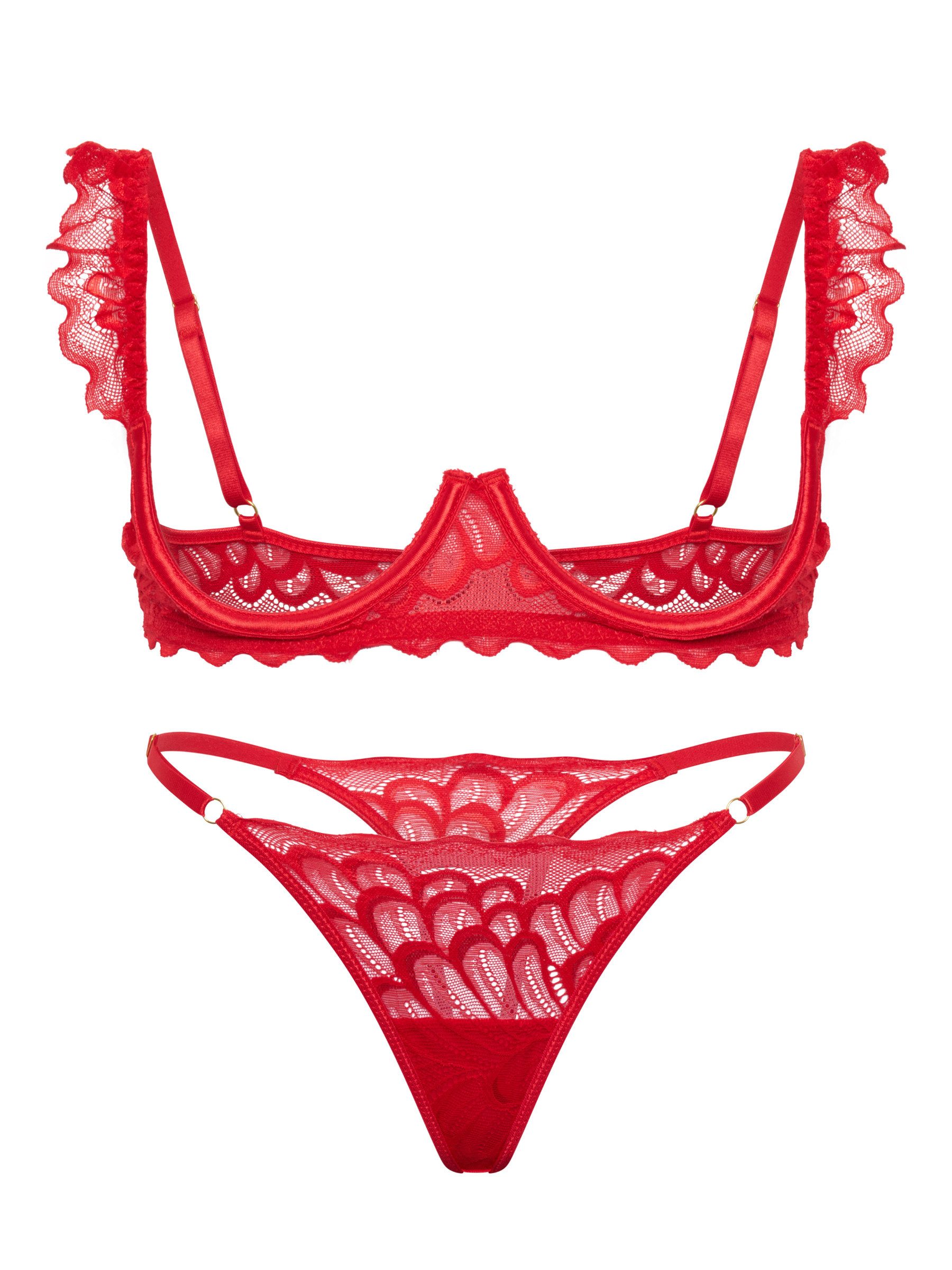 Elegant Love Set: Ouvert-BH Sexy Dessous-Set mit Cut-Outs – Bügel-BH & String, Reizwäsche-Set (Set, 2-tlg., mit Tanga) Spitzen-Unterwäsche-Set mit offener Brust und Schrittöffnung