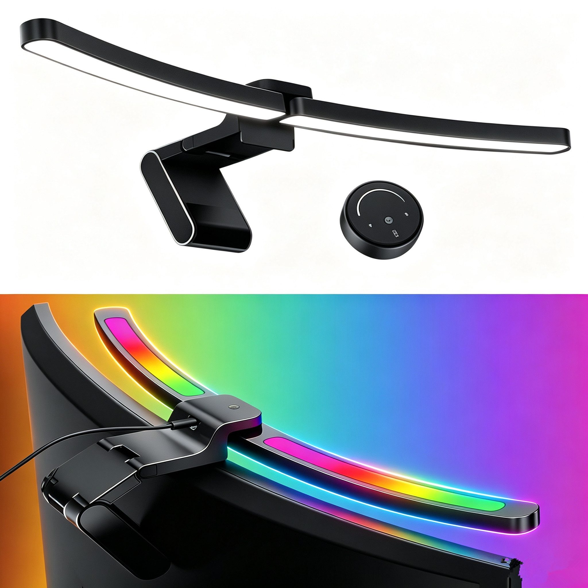 Insma LED Schreibtischlampe RGB gebogene Monitorleiste 10W Doppel‑Lichtquelle Monitor Lampe 66cm, blendfreie asymmetrische USB LED Bildschirmlampe mit Fernbedienung