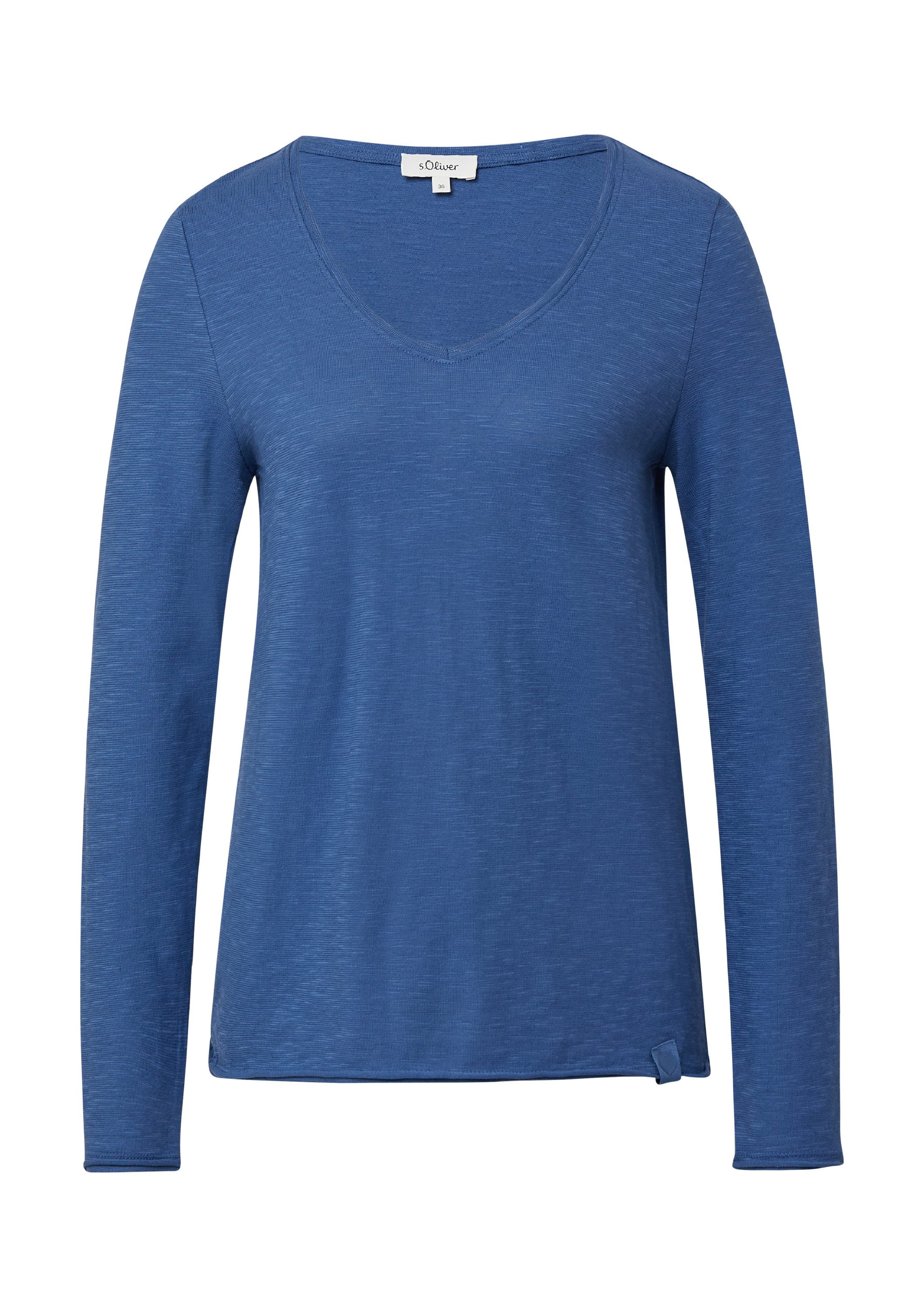 s.Oliver Langarmshirt T-Shirt Jersey-Shirt mit V-Ausschnitt und Rollsaum günstig online kaufen