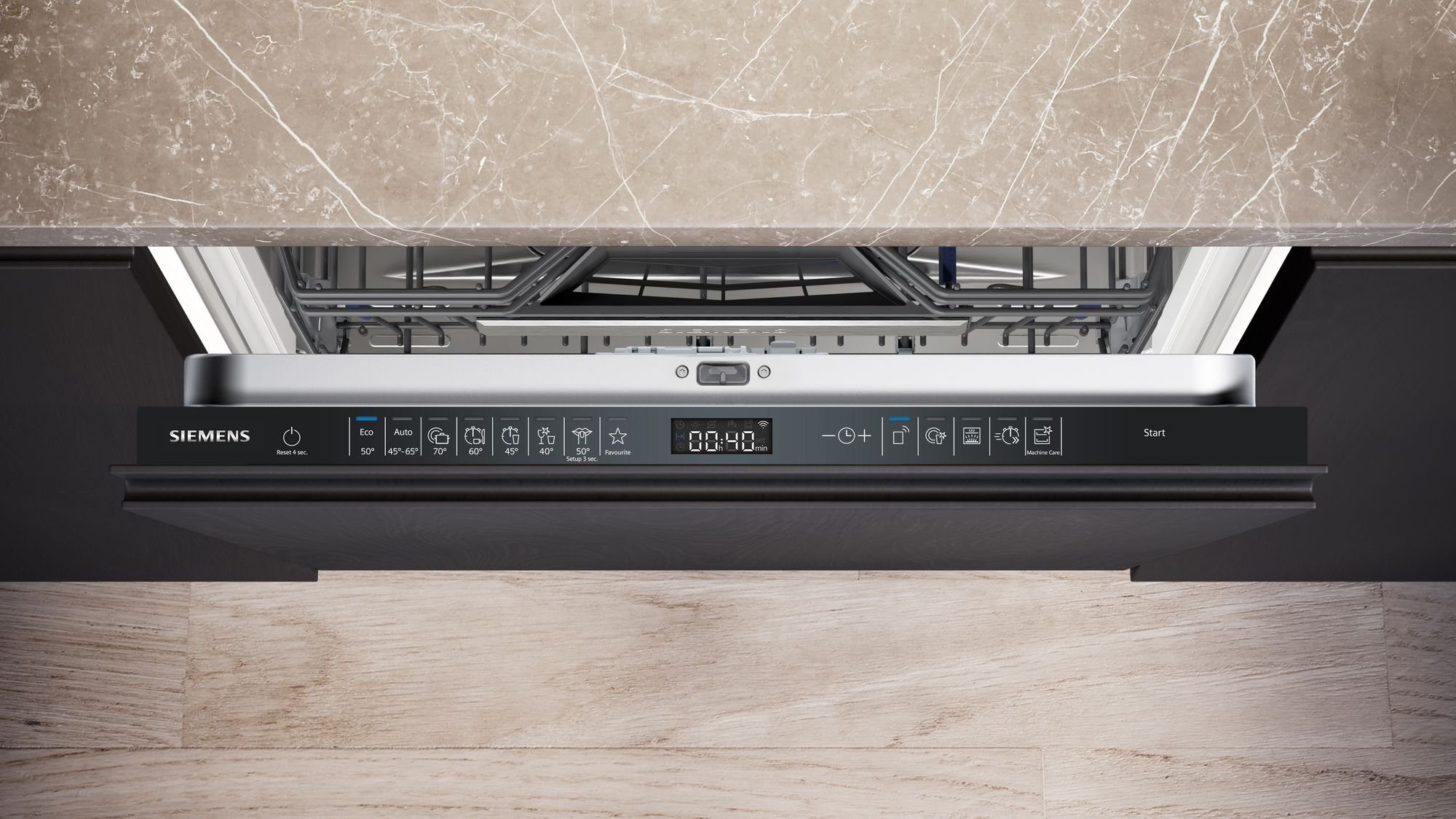 SIEMENS vollintegrierbarer Geschirrspüler iQ500 SX65ZX07CE, 14 Maßgedecke, Die Türfront (Küchenfront) ist nicht im Lieferumfang enthalten