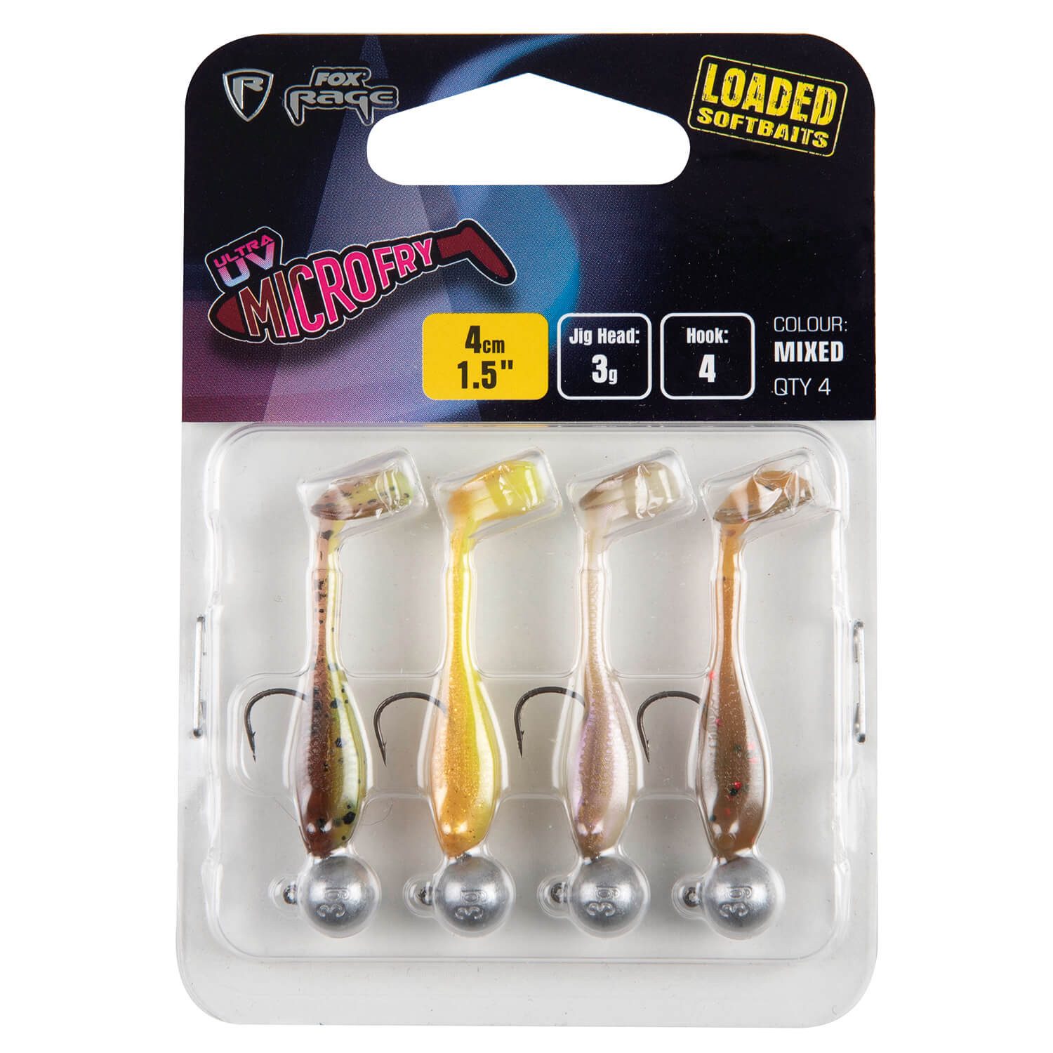 Fox Rage Kunstköder Fox Rage Micro Fry UV mit Jighaken Gummiköderset 4cm 4Stk