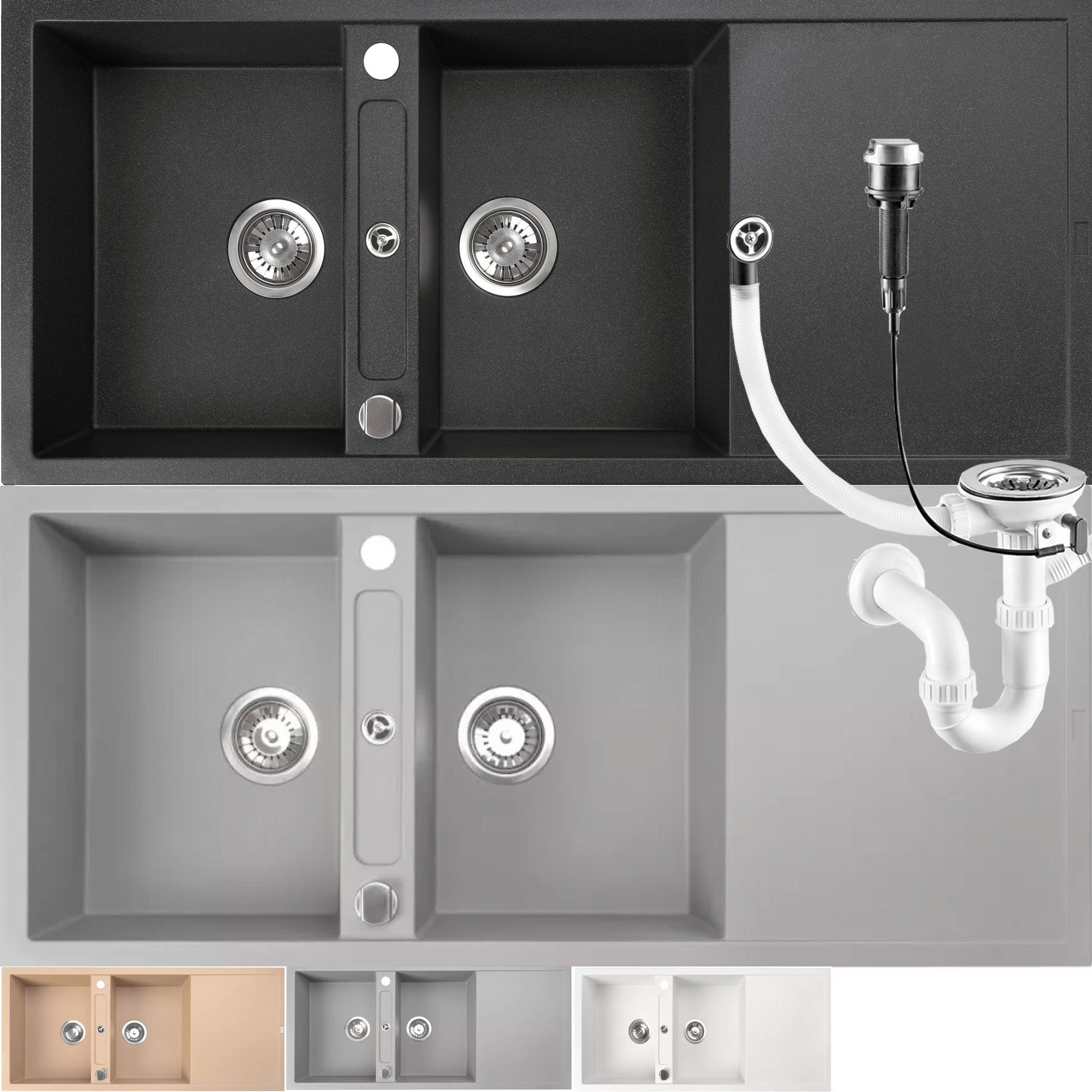 Homeline Granitspüle Doppel Granitspüle Küchenspüle SQ 1160x510 08, Eckig, günstig online kaufen