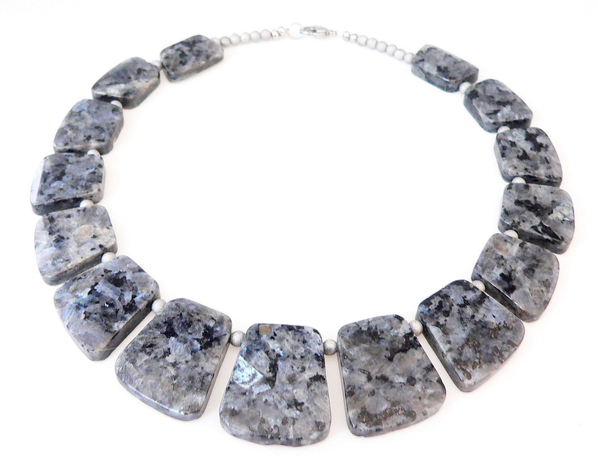 Collier 197g Collier Statement Edelstein natürlicher Larvikit grau