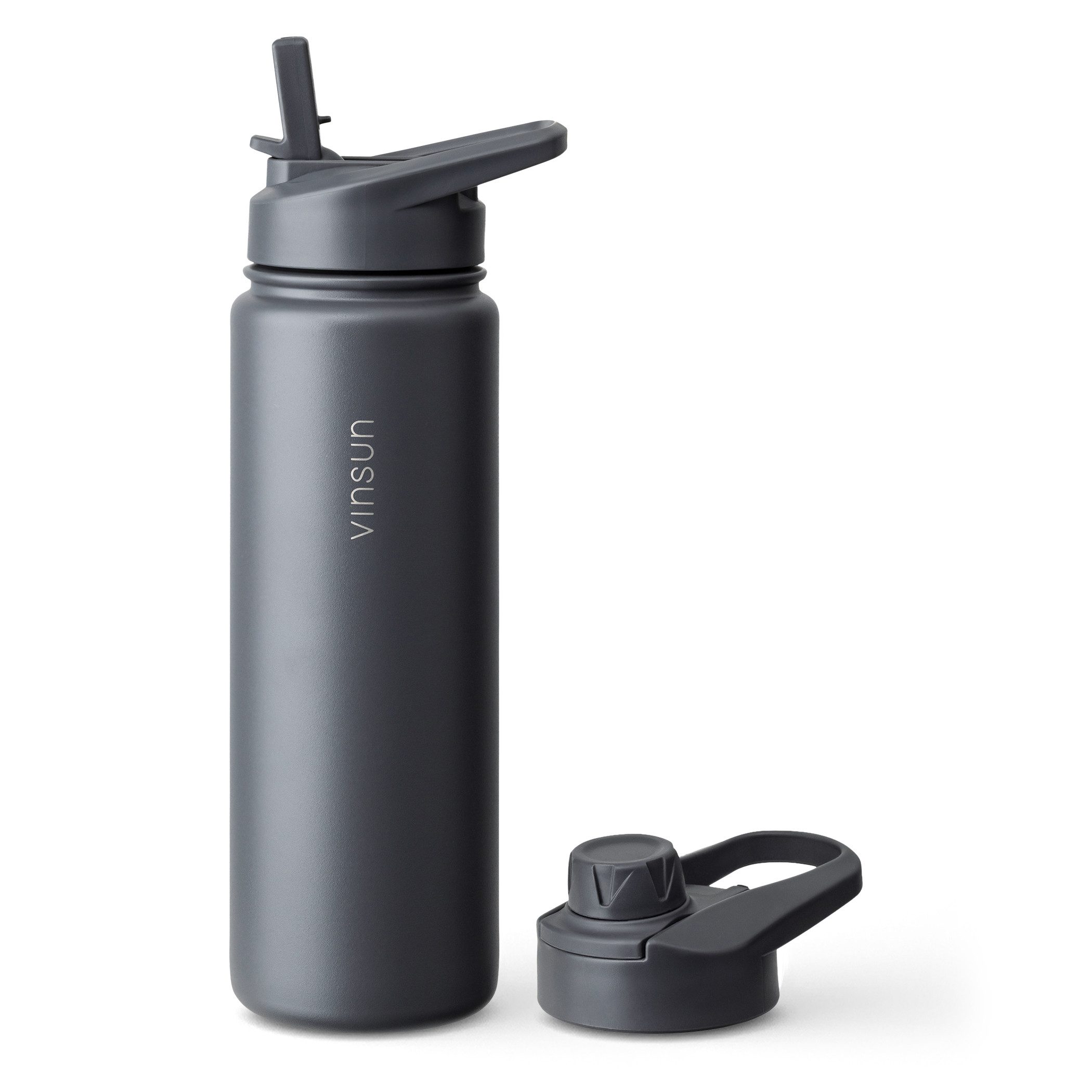 Vinsun Isolierflasche Edelstahl Trinkflasche 750ml Strohhalm - 2 Deckel Thermoflasche, Doppelwandig isoliert, auslaufsicher, bruchsicher, Geruchsneutral