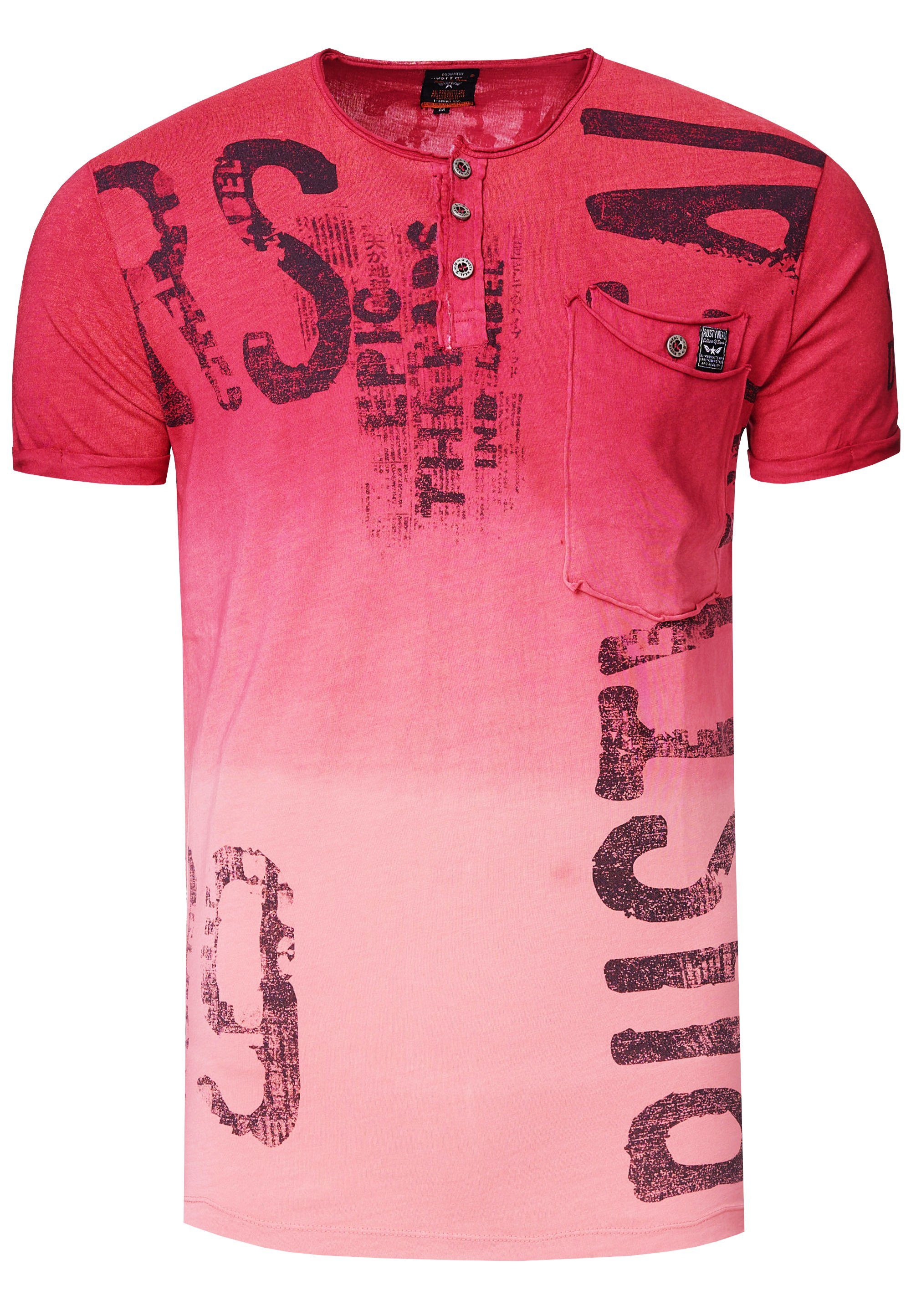 Rusty Neal T-Shirt Rusty Neal trendigem Markenprint mit Shirt bordeaux