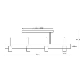 Globo Deckenstrahler, Leuchtmittel nicht inklusive, Deckenlampe Wohnzimmerleuchte 4 Flammig Holz Spots beweglich L 80 cm