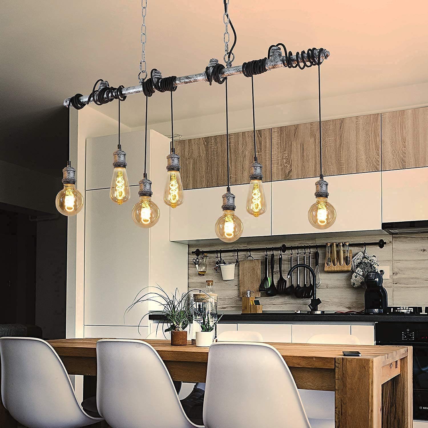 Design Pendel-Lampe Küchen-Tisch Beleuchtung Holz-Balken Decken Hänge-Leuchte 