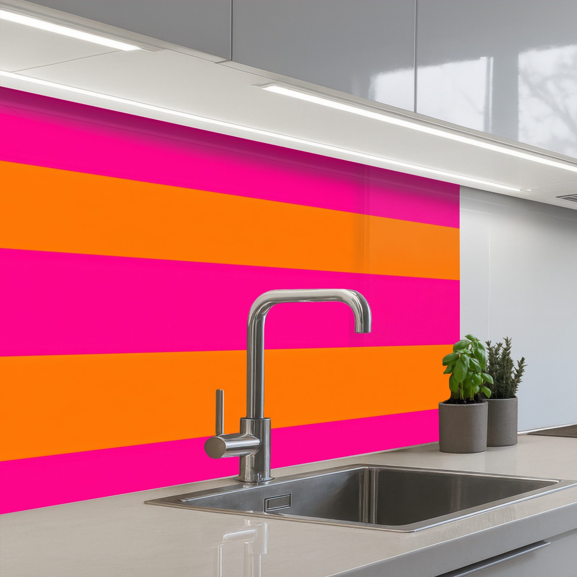 KitchenYeah Küchenrückwand selbstklebend (keine Folie) Streifen - Horizontal - Rosa, (1-tlg), Spritzschutz, Küche, Rückwand, Küchenwand, Küchenfront, 80x60 cm
