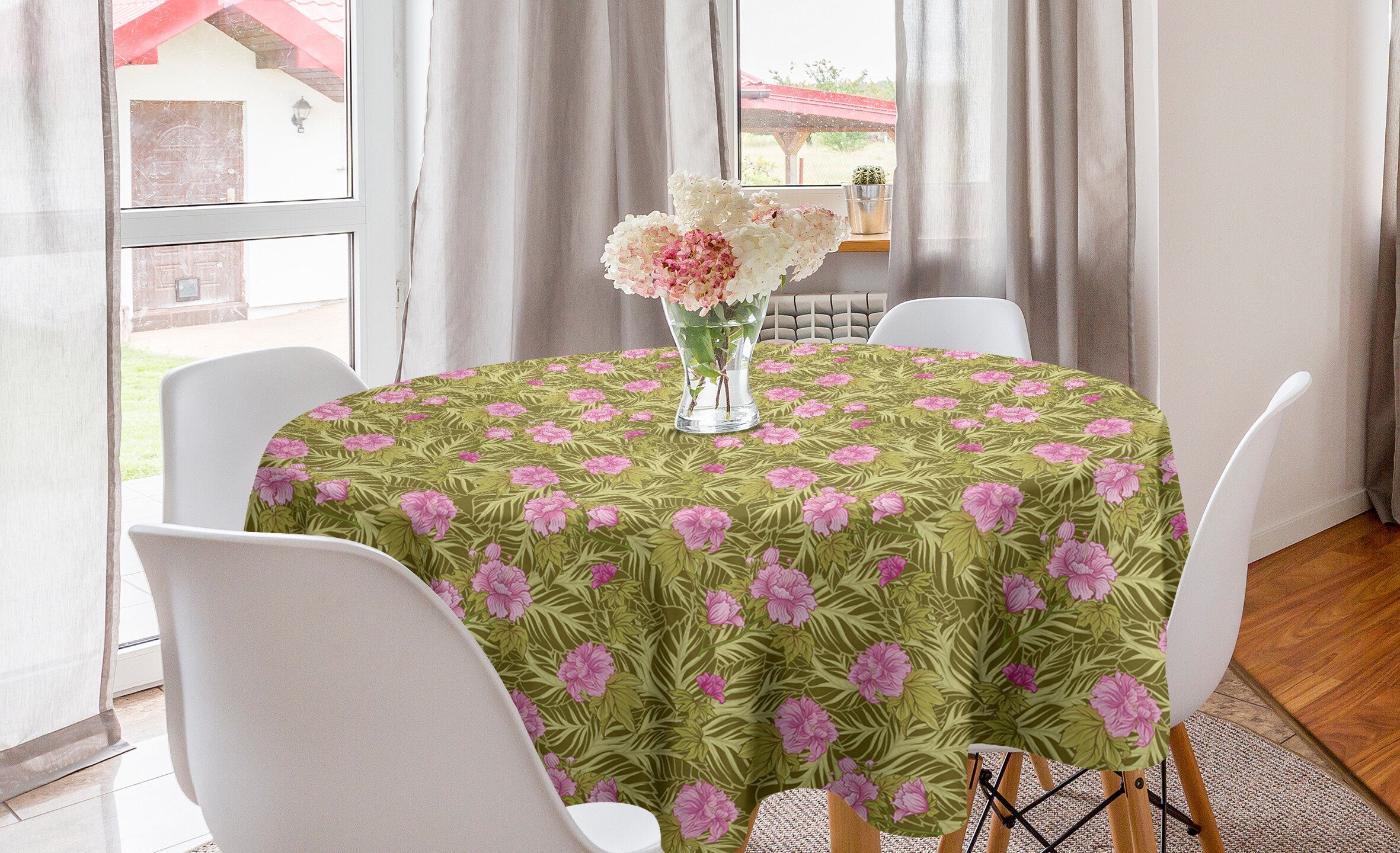 Abakuhaus Tischdecke Kreis Abdeckung Kunst-Art für Blätter Küche Dekoration, Tischdecke Japanische Asian Esszimmer