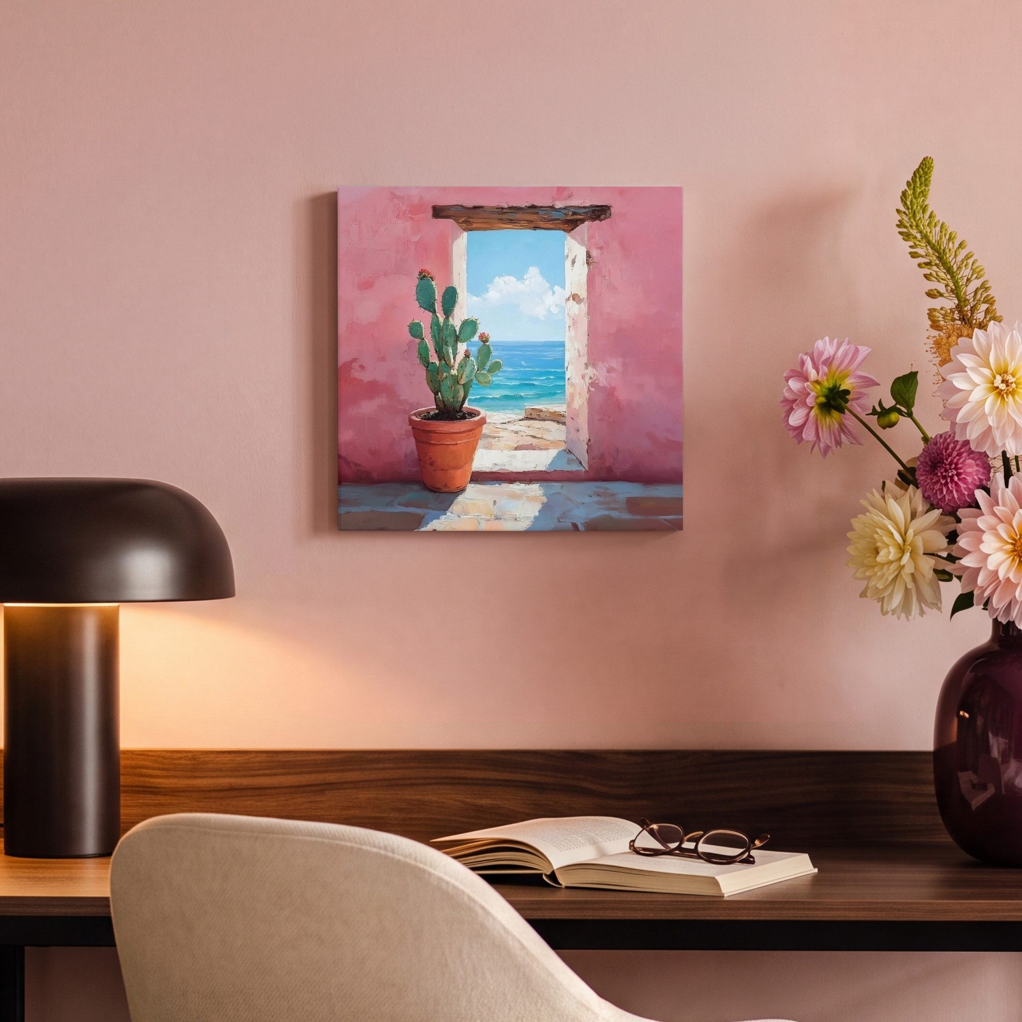 OneMillionCanvasses® Leinwandbild Meer - Rosa - Kaktus, Fotodruck (1 St), Wandbild, Deko Schlafzimmer Wohnzimmer Flur 20x20 cm – Bild 4 von 5