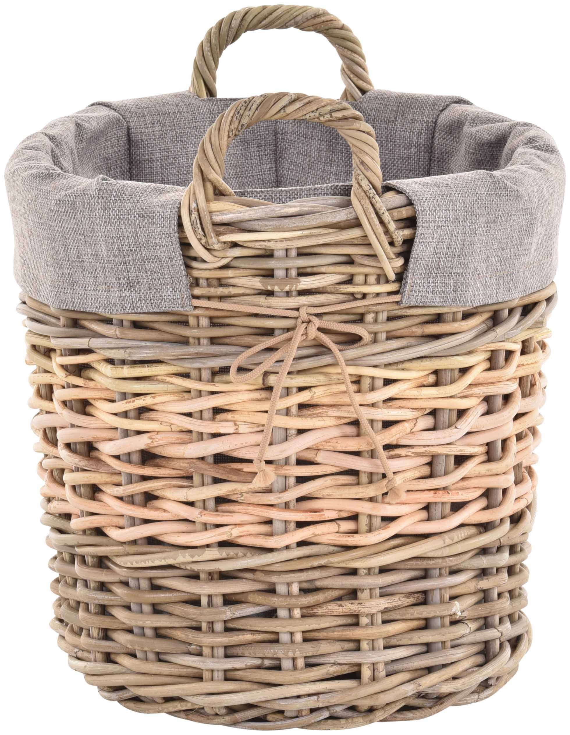 Krines Home Allzweckkorb Rattan Trage-Korb Kleiner Wäschekorb Dekokorb Aufbewahrungskorb Oval, mit Inlett, mit Griffen