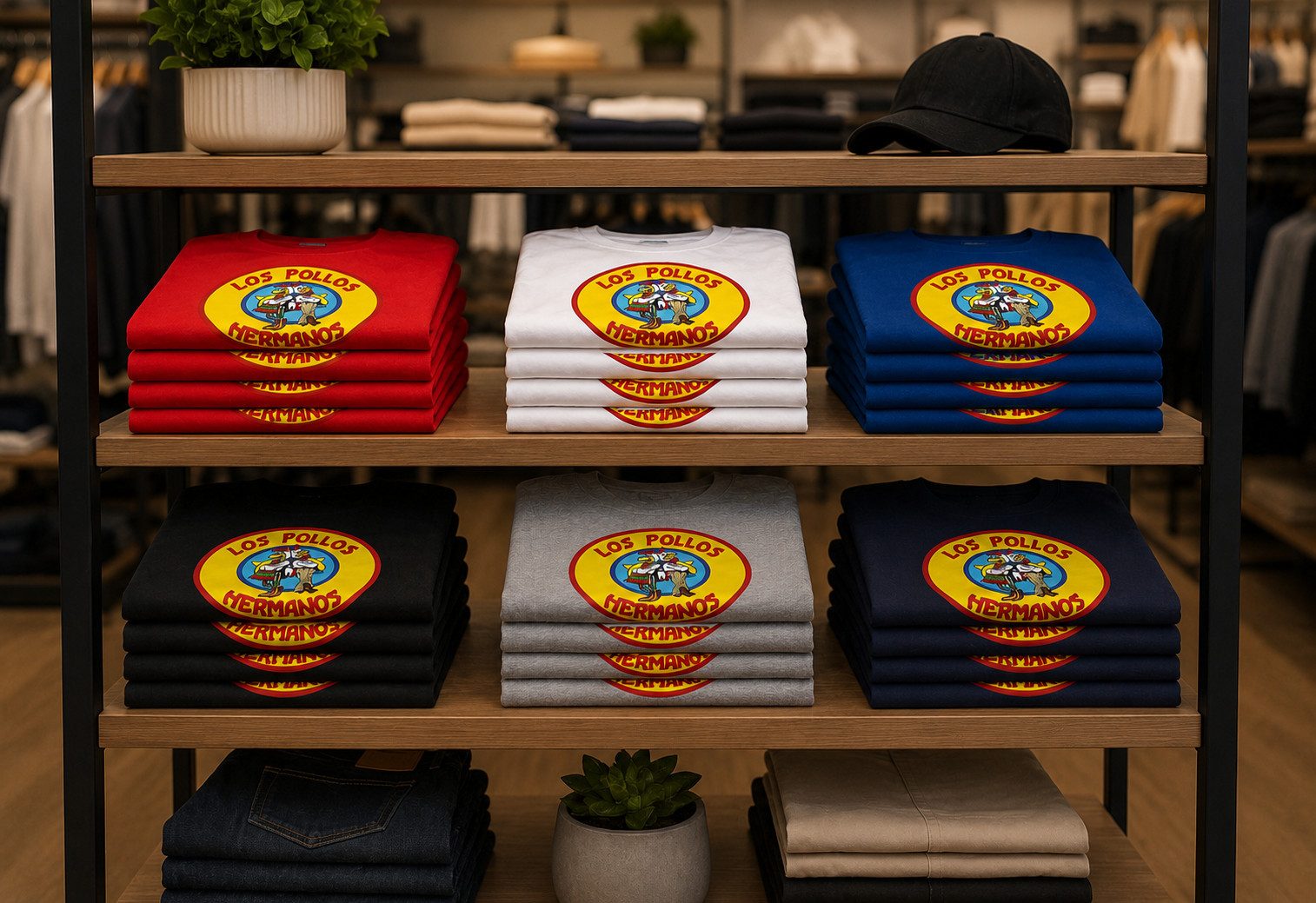 Blondie & Brownie T-Shirt T Shirt Los Pollos Hermanos Gelb Print Herren Rundhals Freizeitshirt (Einzelartikel) HermanosG H Tee Printmotiv Retro