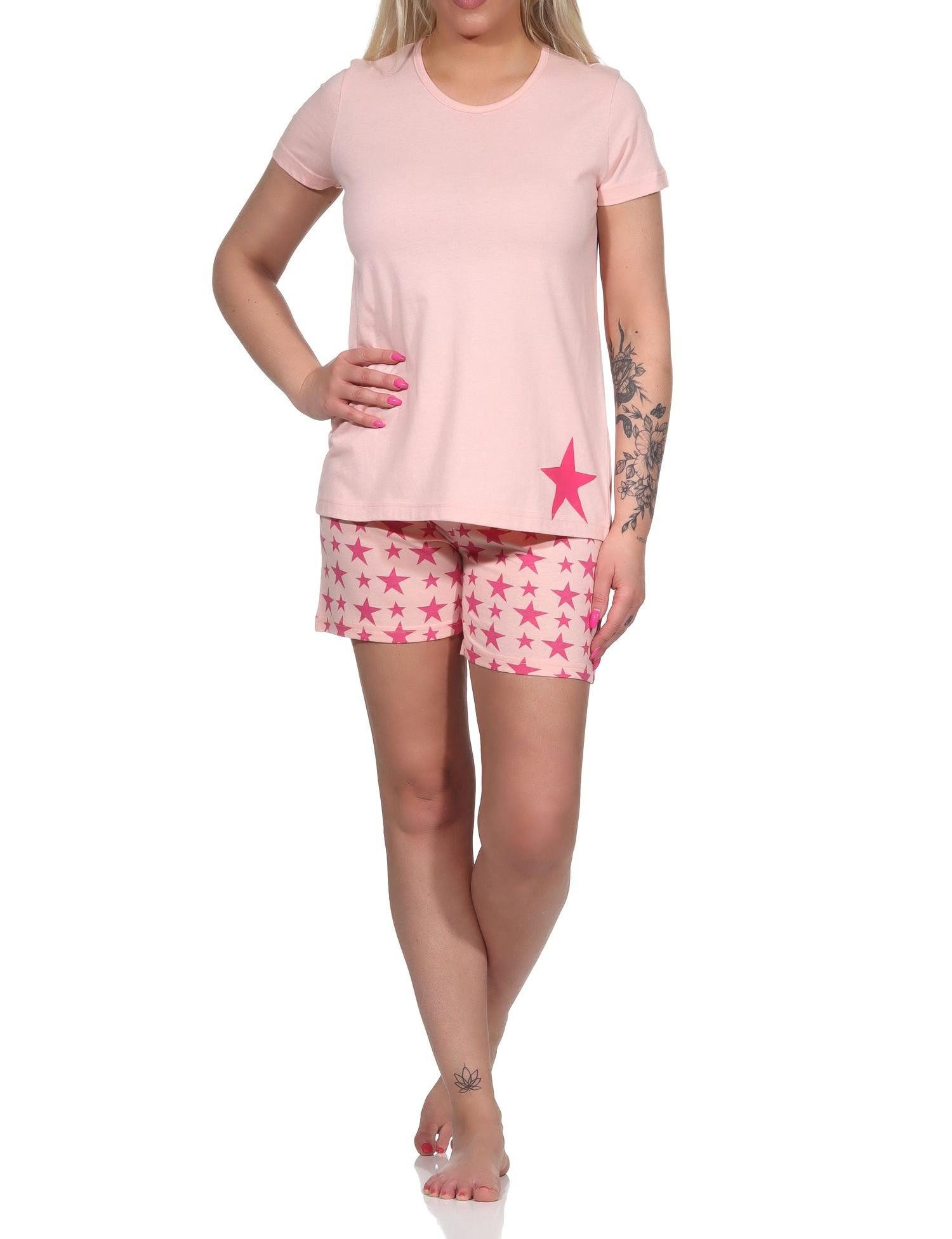 Normann Pyjama Kurzer Damen Pyjama, Shorty Schlafanzug in tollem Sterne-Dessin