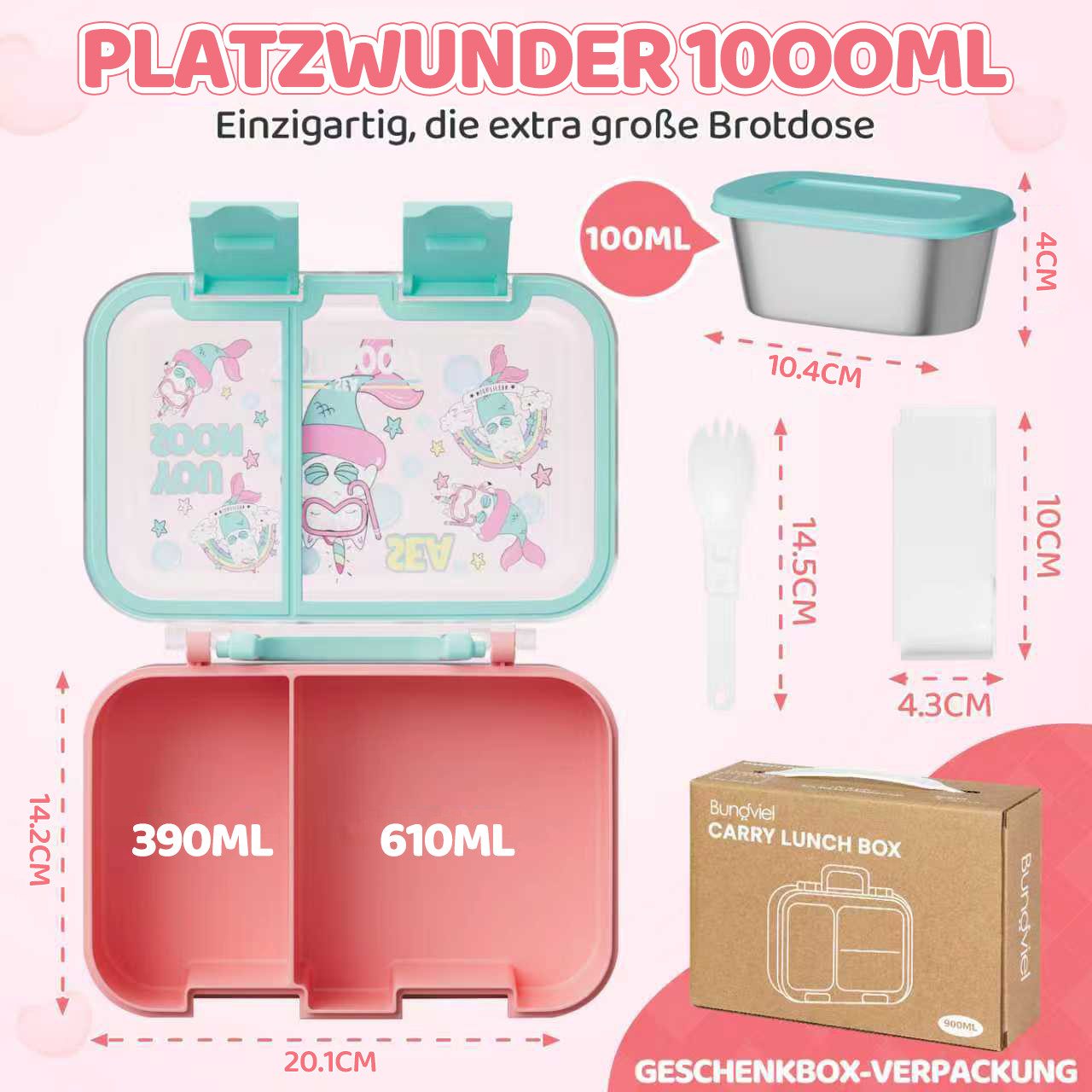 Bundviel Lunchbox Brotdose Kinder mit Fächern Bento Box Auslaufsicher Lunchbox