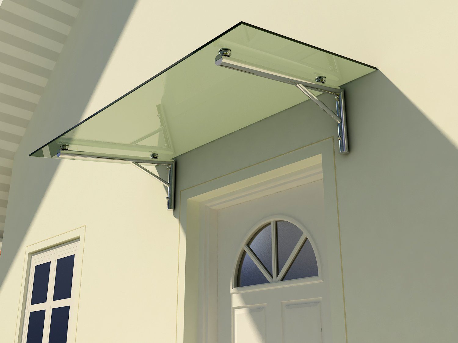 Fischer und Adamek Vordach Vordach Glasvordach Edelstahl VSG Türvordach Glas Winkel Klar Glas V2A