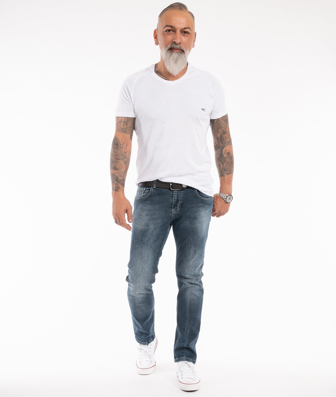 Herren Stonewashed Slim-fit-Jeans Blau IS-307 Indumentum Jeans