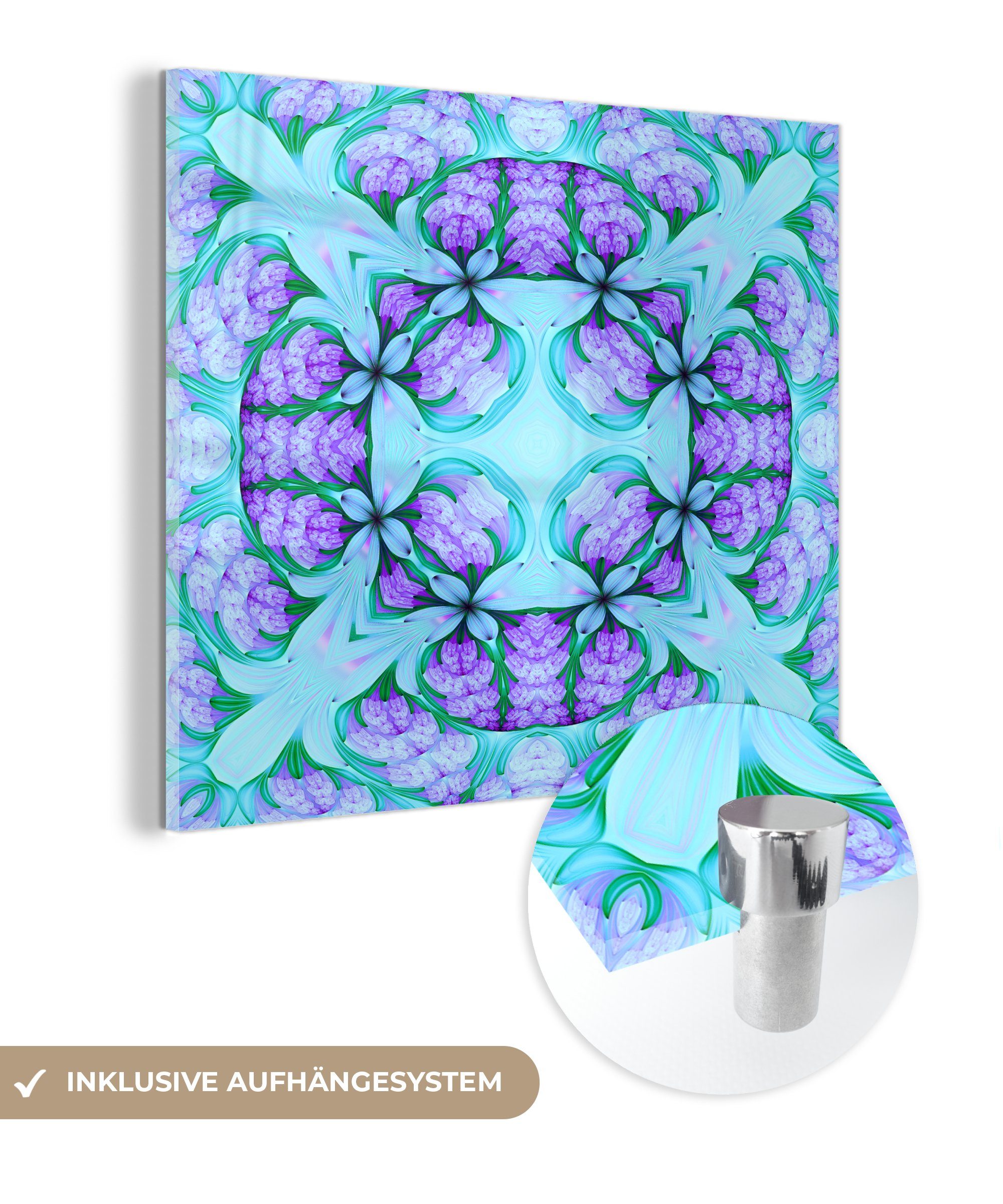 Violett, Wanddekoration Ein Bilder - Mosaikmuster MuchoWow - Foto (1 nahtloses St), Glas Glasbilder farbenfrohes Blau Wandbild Acrylglasbild auf auf - auf Glas und