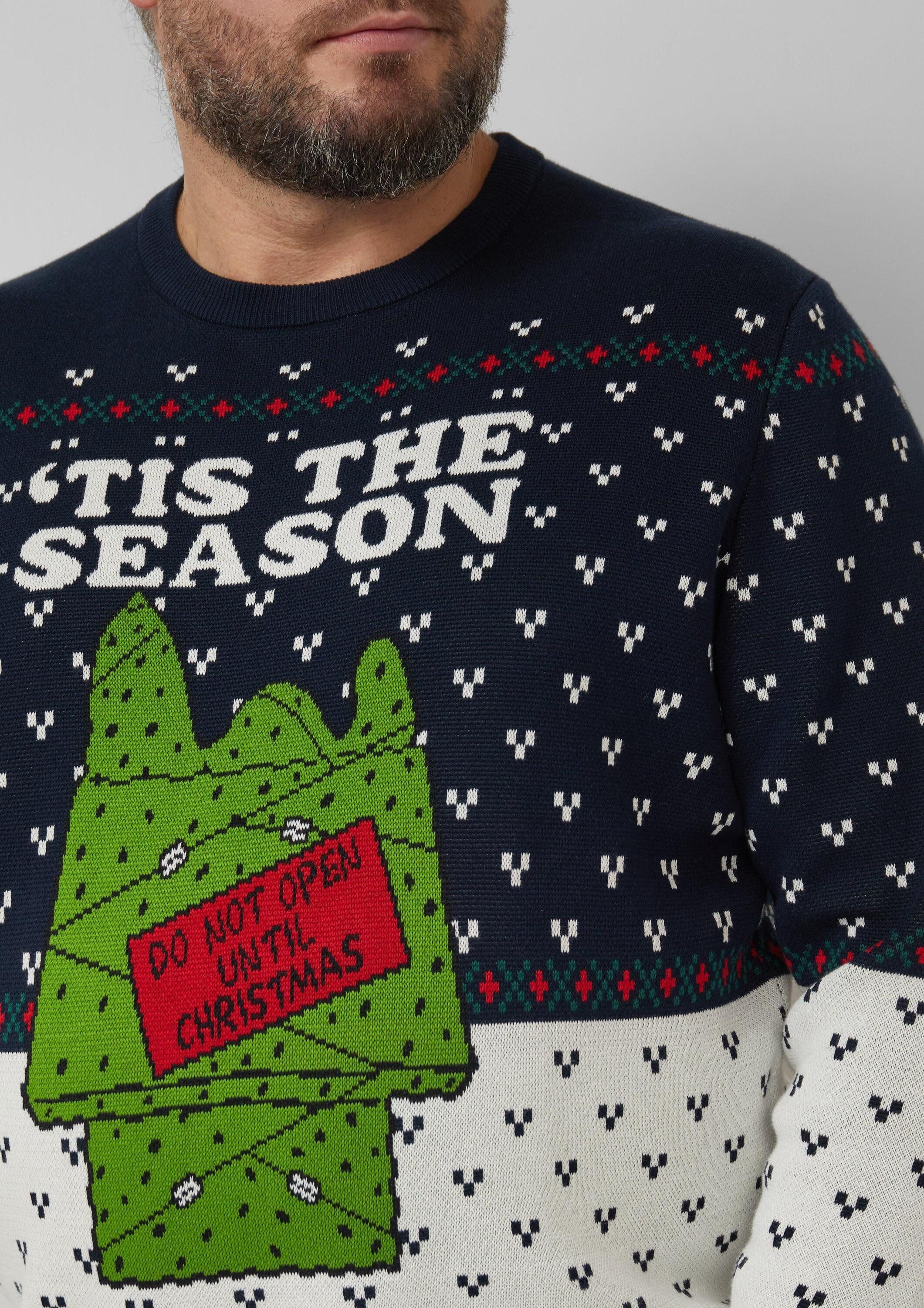 s.Oliver Longpullover Strickpullover Weihnachtspullover aus reiner Baumwolle mit Peanuts®-Motiv