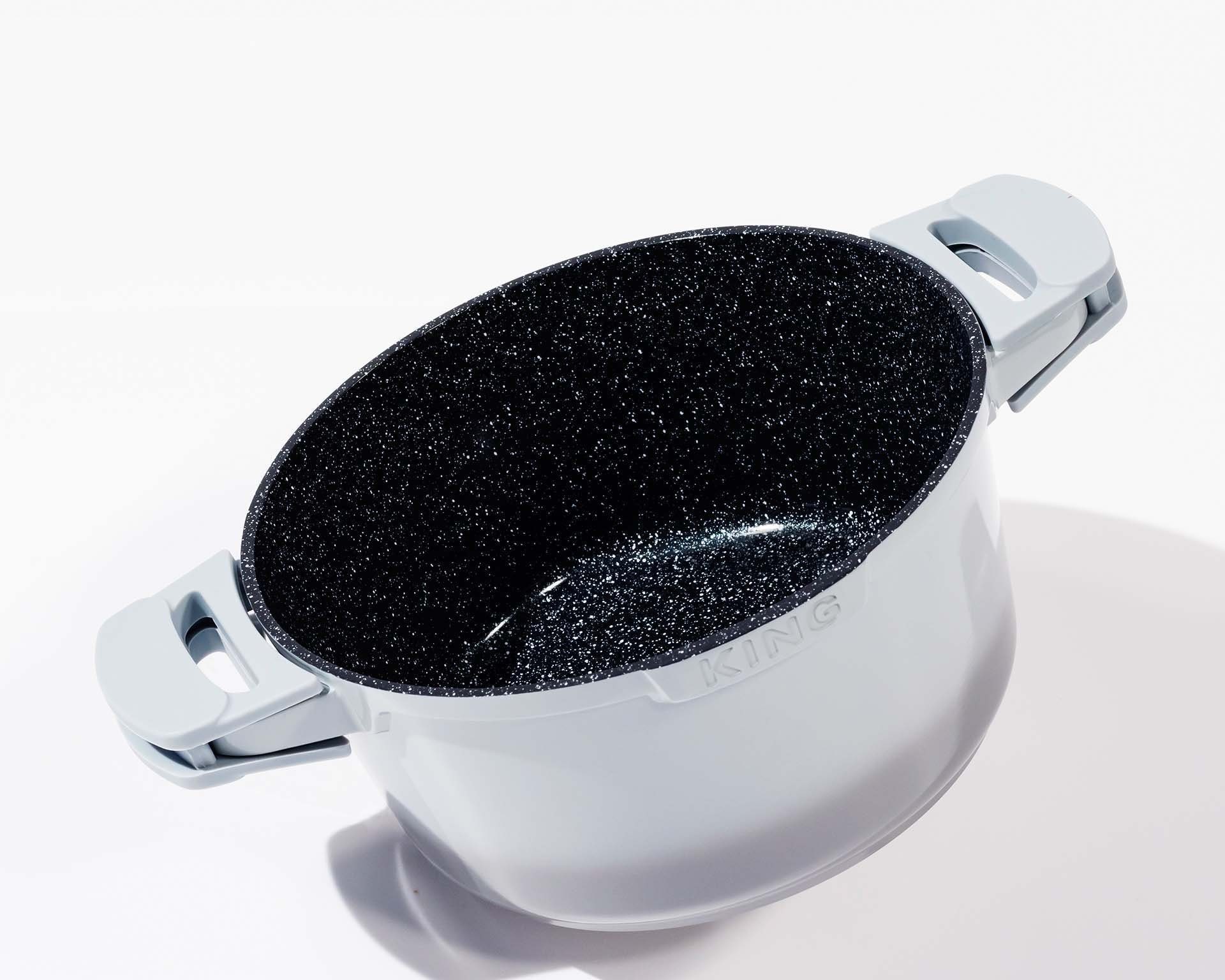 KING Topf-Set Shine Grey, Aluminiumguss (Set, 8-tlg., 1x Schmortopf 24 cm, 1x Bratpfanne 28 cm, Messerblock mit Messer), Induktion