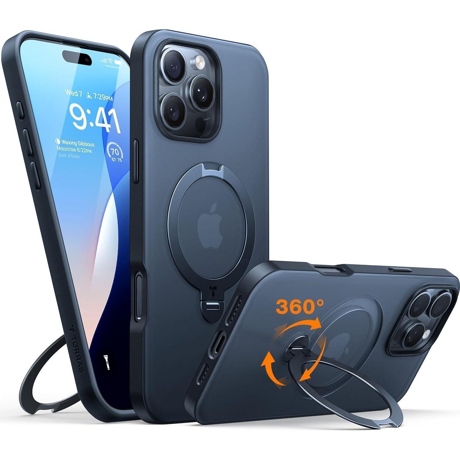 LuxusKollektion Displayschutzfolie 360° Ostand Spin iPhone 16 Pro Hülle Magsafe Militärschutz Matt