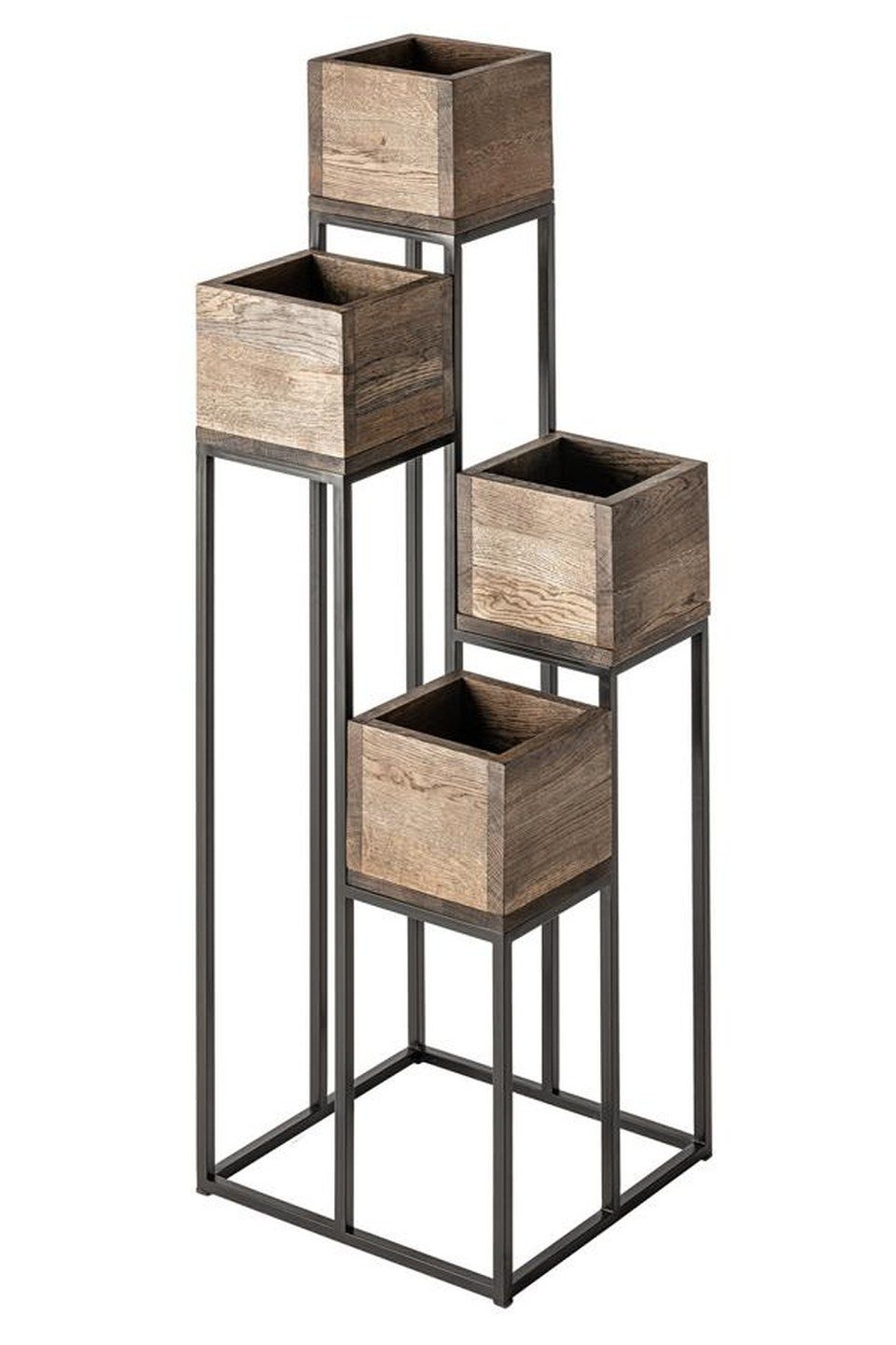 Xlmoebel Blumenständer Vintage Pflanzenständer aus Metall und Holz im eleganten Design (Pflanzenständer-Set, 4-teilig), Made in Europa