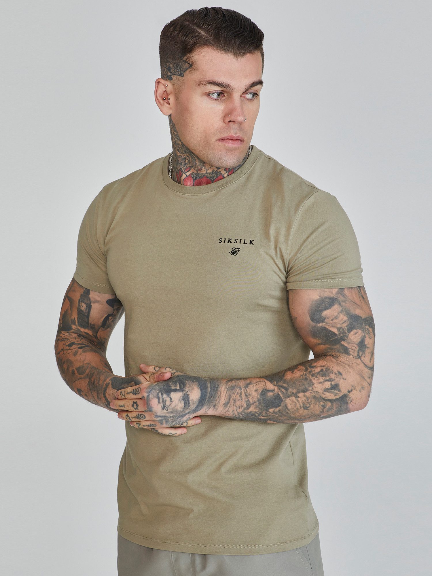 T-Shirt SikSilk Herren Khaki Muscle Fit T-Shirt