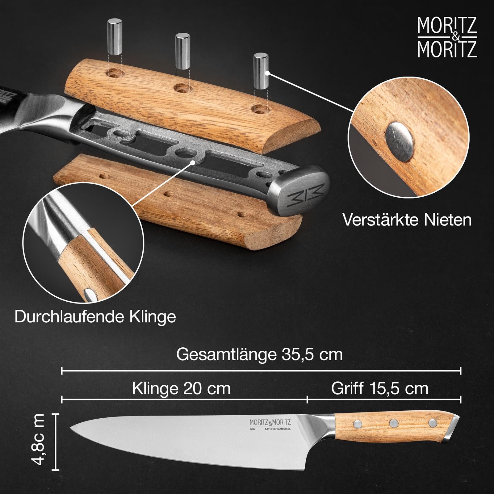 Moritz & Moritz Fleischmesser Kochmesser 20cm - Profi Küchenmesser, ergonomischer Griff