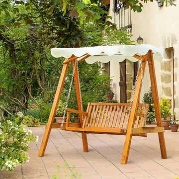 Outsunny Hollywoodschaukel Schaukel mit Sonnendach, 2-Sitzer, Entspannen, Gartenliege, 1 tlg., Schaukelbank, für Garten, Balkon, Natur+Creme