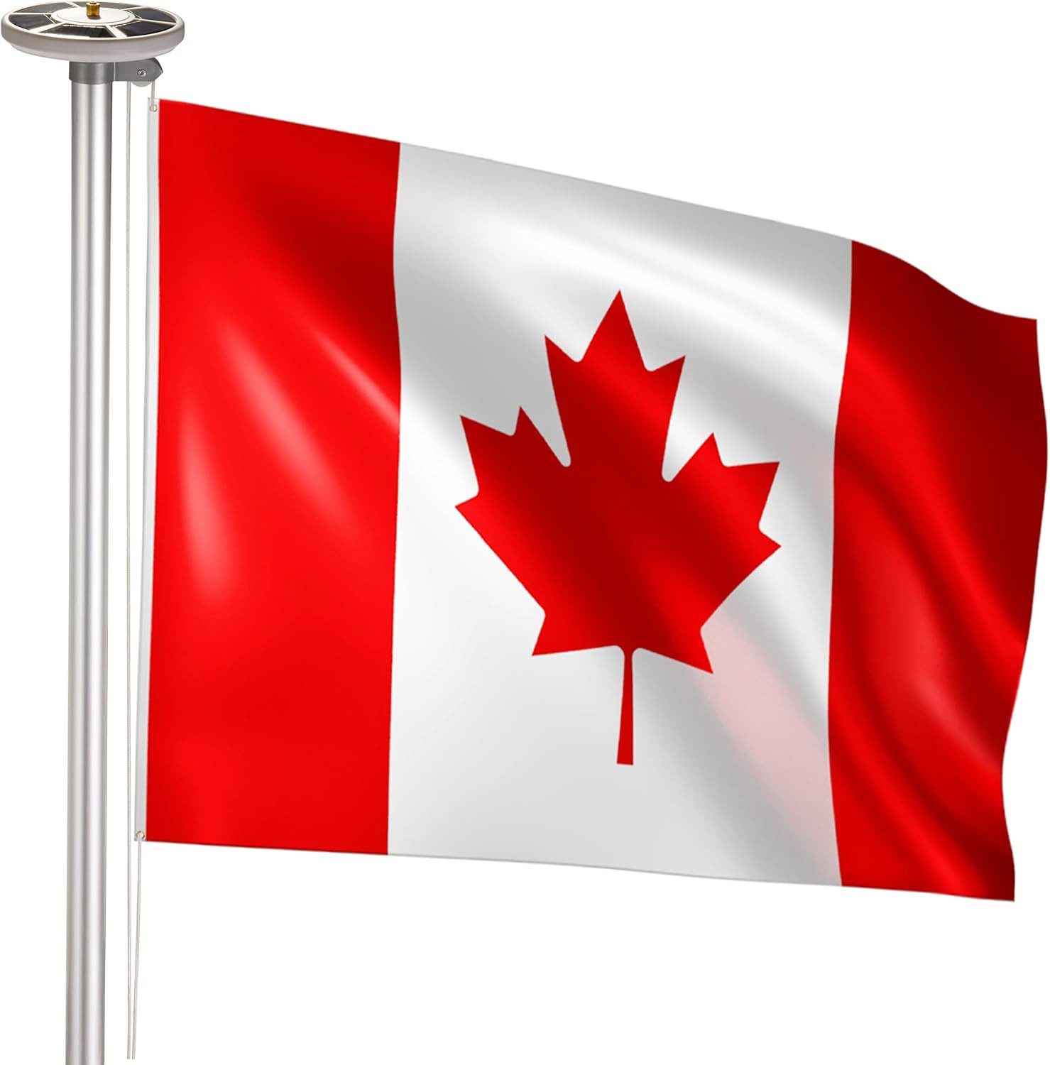 BRUBAKER Fahnenmast Aluminium Fahnenmast inkl. Kanada Flagge und Solar Fahnenmastlicht, (Solar-Energie Licht mit 26 LEDs - All-in-One Set), Flaggenmast mit Bodenhülse + Kanadaflagge