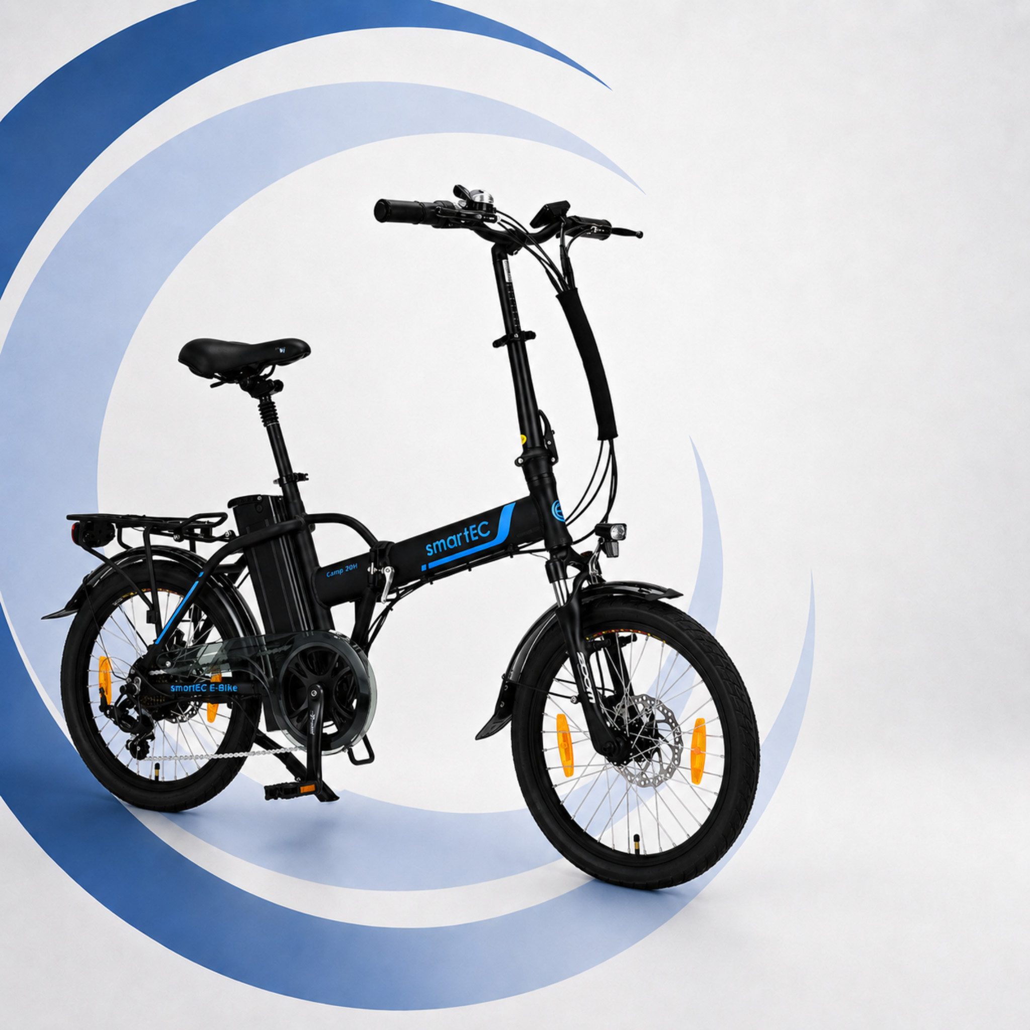 smartEC E-Bike Klapprad 20 Zoll E-Faltrad Camp-20H Pedelec Schwarz smartEC, 7 Gang Shimano Tourney Schaltwerk, Kettenschaltung, Hinterrad-Nabenmotor, 562.00 Wh, (1 Paket, 6 tlg., Akku mit Ladegerät), Damen/Herren Unterstützung 25 km/h Anfahrhilfe Scheibenbremse StVZO