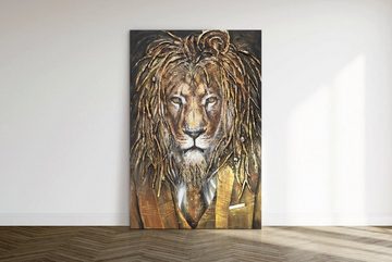 YS-Art Gemälde Macht, Tiere, Löwe Leinwand Bild Handgemalt in Gold Schwarz Tier