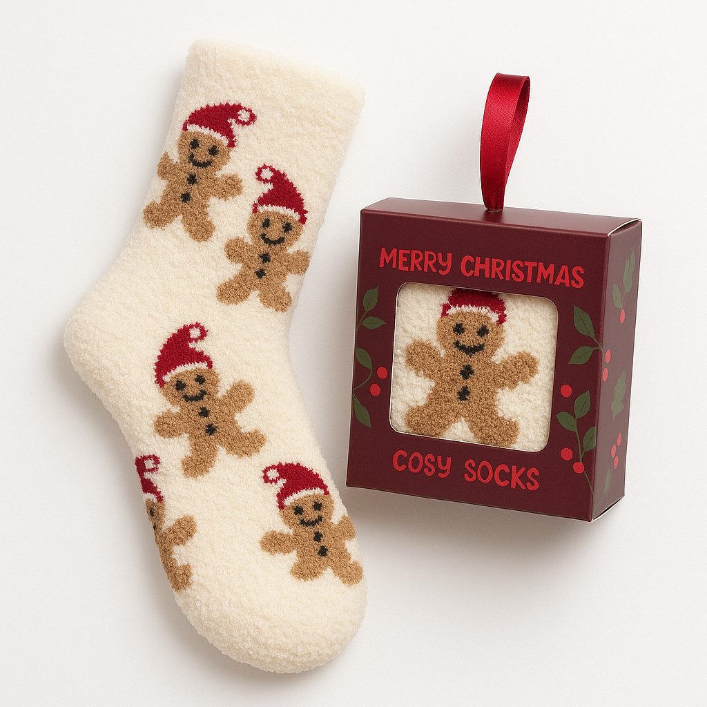what the shop Kuschelsocken Weihnachts Kuschelsocken Merry Christmas 36–42 Geschenkverpackung Flauschige Weihnachtsfreude zum Verschenken