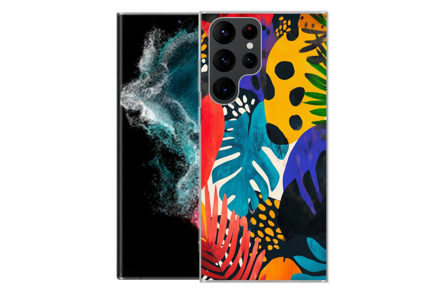 MuchoWow Handyhülle für Samsung Galaxy S22 Ultra Blätter - Formen - Abstrakt - Farbenfroh, Phone Case, Silikon, Schutzhülle Dünn