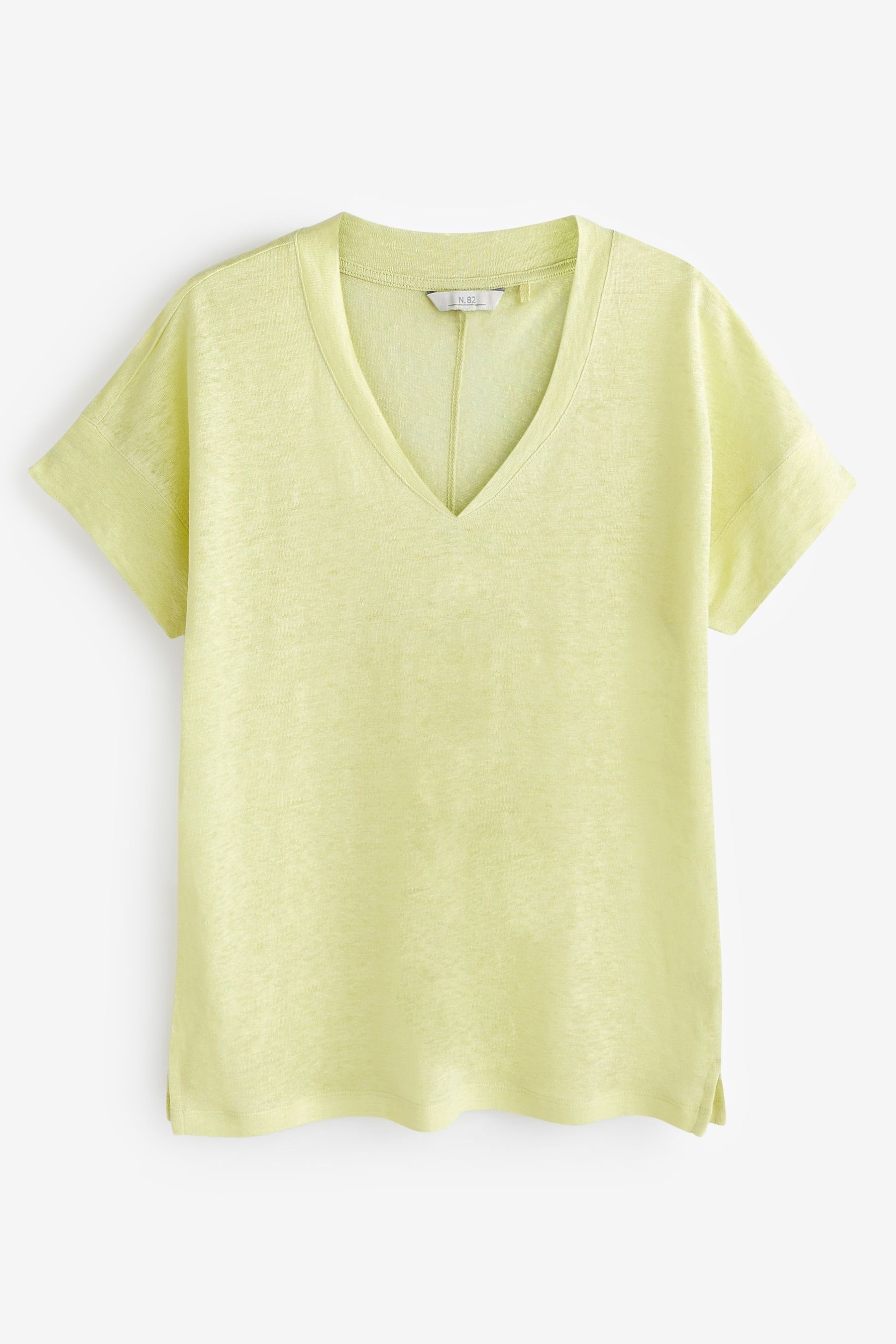 Next T-Shirt Hochwertiges T-Shirt mit V-Ausschnitt aus Leinen (1-tlg) Lime Green