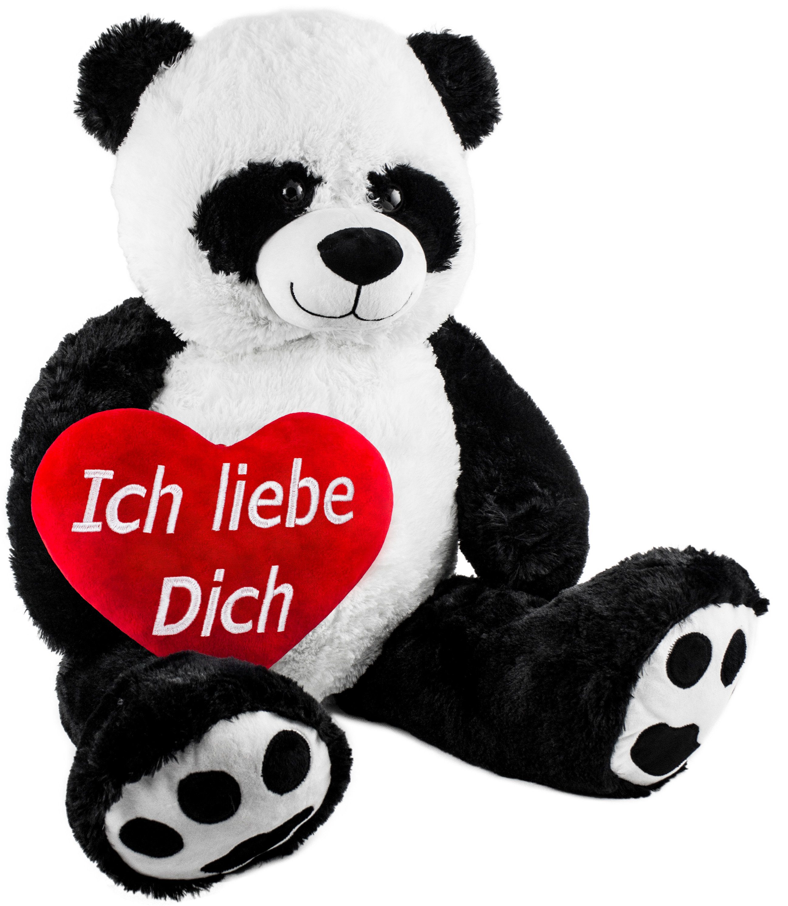 BRUBAKER Kuscheltier XXL Panda 100 cm groß mit Ich liebe dich Herz (Valentinstagsgeschenk, 1-St., riesiger Teddybär), großes Stofftier, Plüschtier Pandabär