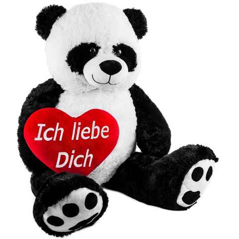 BRUBAKER Kuscheltier XXL Panda 100 cm groß mit Ich liebe dich Herz (Valentinstagsgeschenk, 1-St., riesiger Teddybär), großes Stofftier, Plüschtier Pandabär
