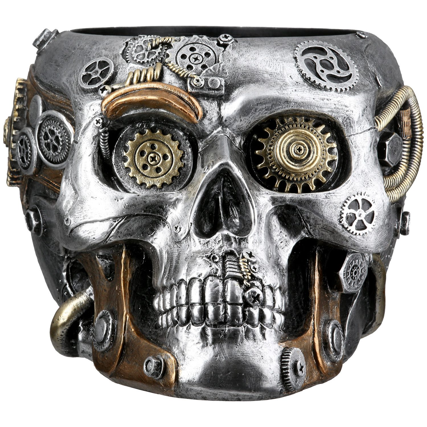 GILDE Übertopf Übertopf Totenschädel Steampunk Skull planter silberfarben H. 14 cm (1 St)