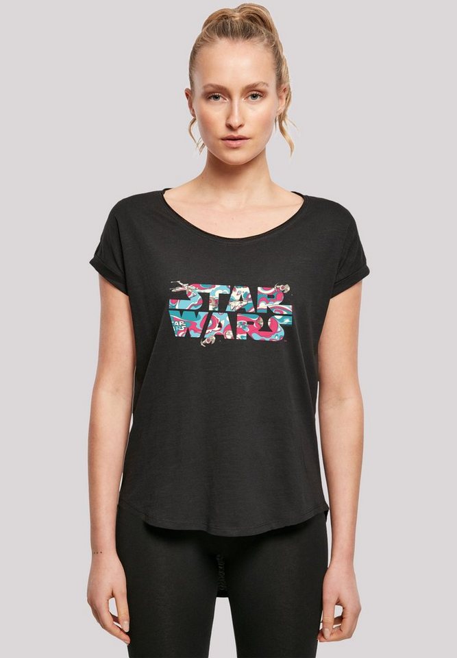 F4NT4STIC Kurzarmshirt Damen Star Wars Wavy Ship Logo with Ladies Long Slub  Tee (1-tlg), Stylisches T-Shirt aus angenehmer Baumwollmischung