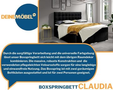 Deine Möbel 24 Boxspringbett CLAUDIA Komplettbett inkl. Bonellfederkernmatratzen H3 (Taschenfederkernmatratzen 7 Zonen H4 optional, Polsterbett Ehebett Bett mit Topper und Bettkästen, Matratzen H3 / H4), mit Topper, mit Bettkästen, 120x200 140x200 160x200 180x200 200x200