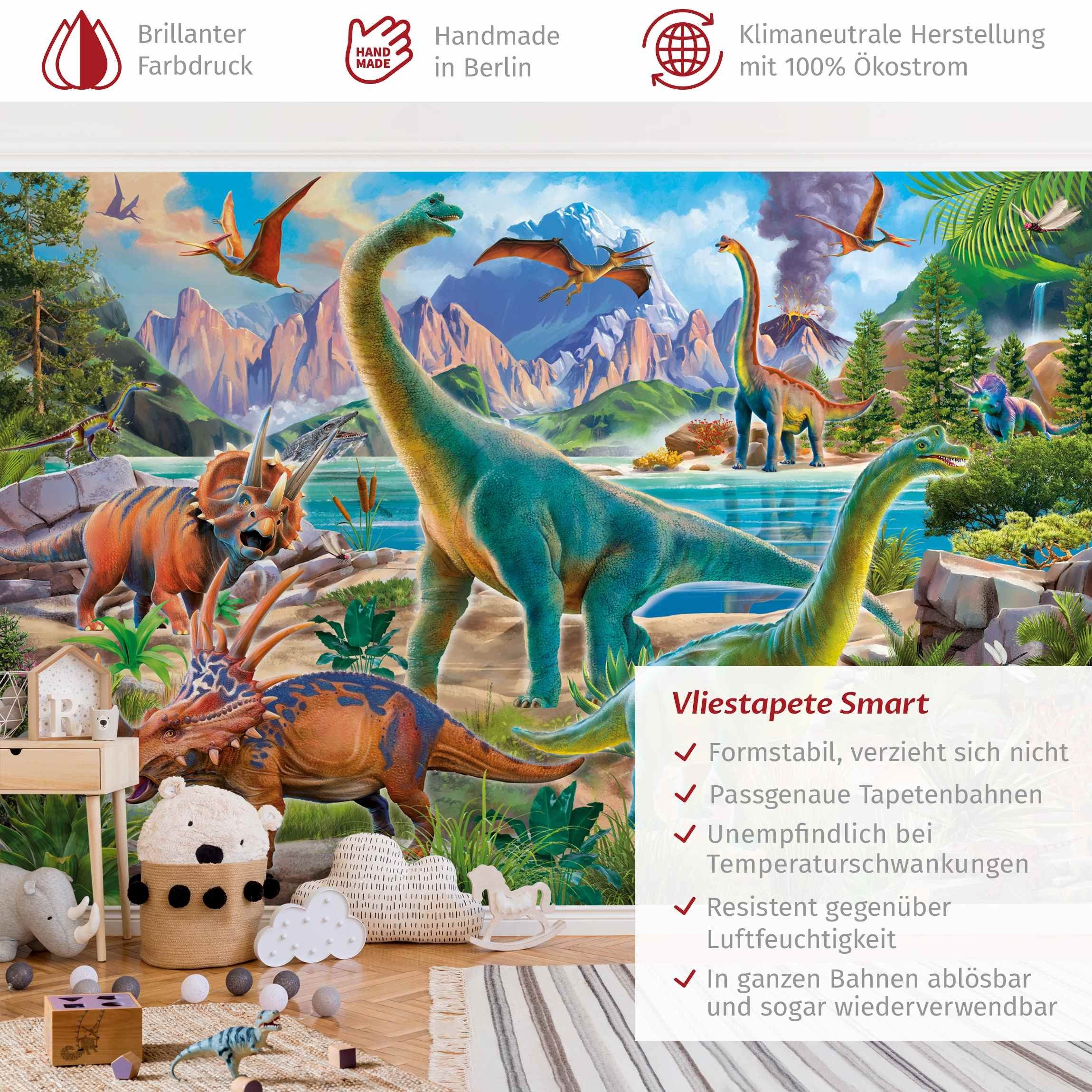 Bilderdepot24 Kindertapete Kinderzimmer Brachiosaurus Tricaterops Kinder günstig online kaufen