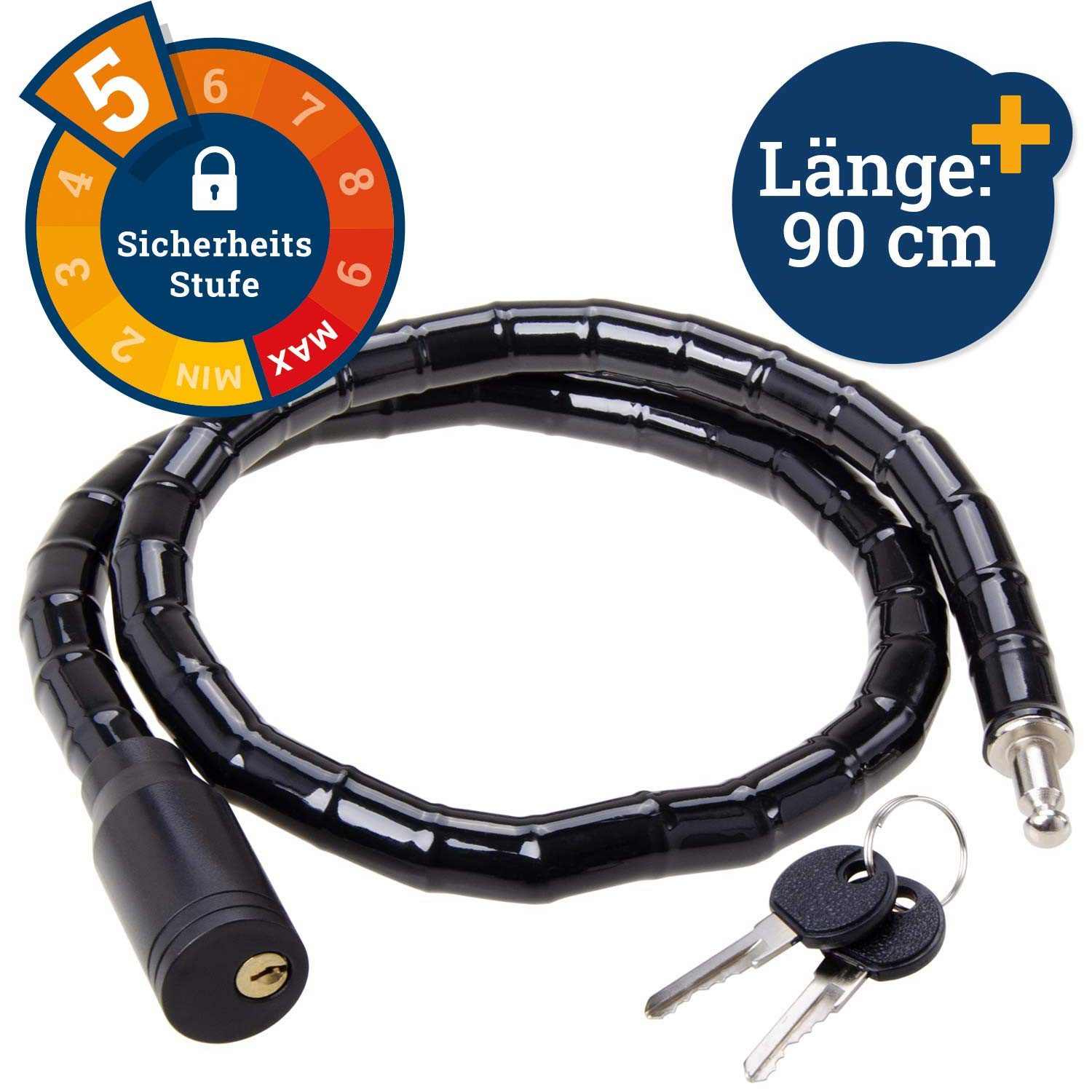 Diedrich Filmer GmbH Kabelschloss Gliederschloss 90cm 2x Schlüssel Schwarz, Schloss Fahrradschloss Panzerschloss für Fahrrad E-Bike Motorrad