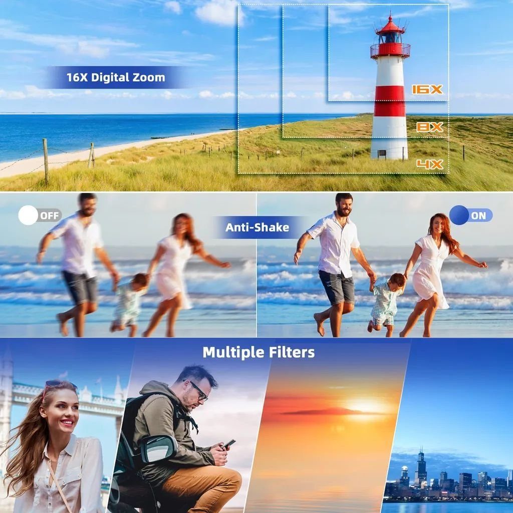 Fine Life Pro Kamera (16 inkl. WLAN Sony-Sensoren, (Wi-Fi), Kamera, V10 Gesichtern) Erkennung opt. Inklusive V10 MP, Systemkamera 16x von Vlog Vlog Tragetasche, Zoom