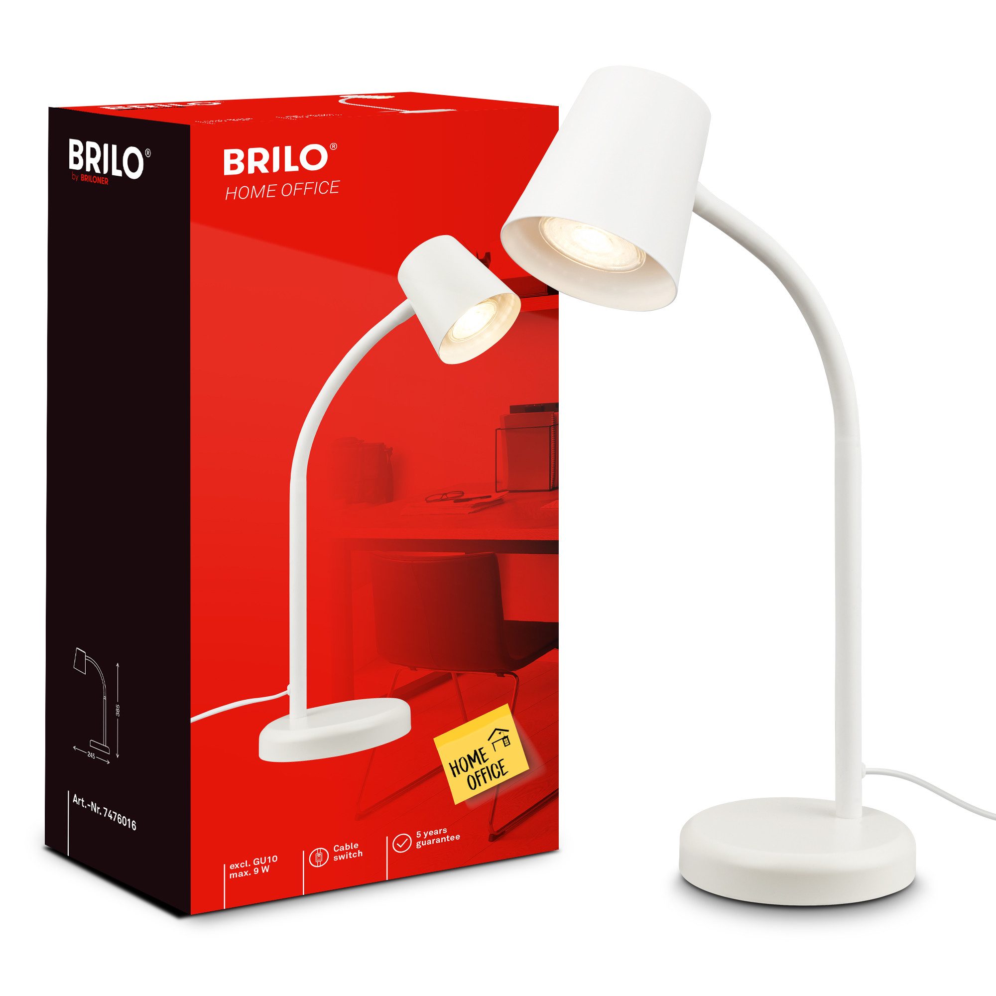 Briloner Leuchten Tischleuchte LED Tischlampe Bürolampe Homeoffice Schreibtischlampe Kinderzimmer, ohne Leuchtmittel, 2700K - Extra - Warmweiß