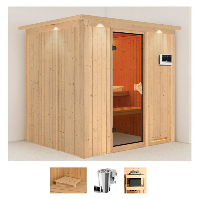 Karibu Sauna Dima BxTxH: 210 x 184 x 202 cm 68 mm (Set) 3 6-kW-Bio-Plug & Play Ofen mit externer Steuerung