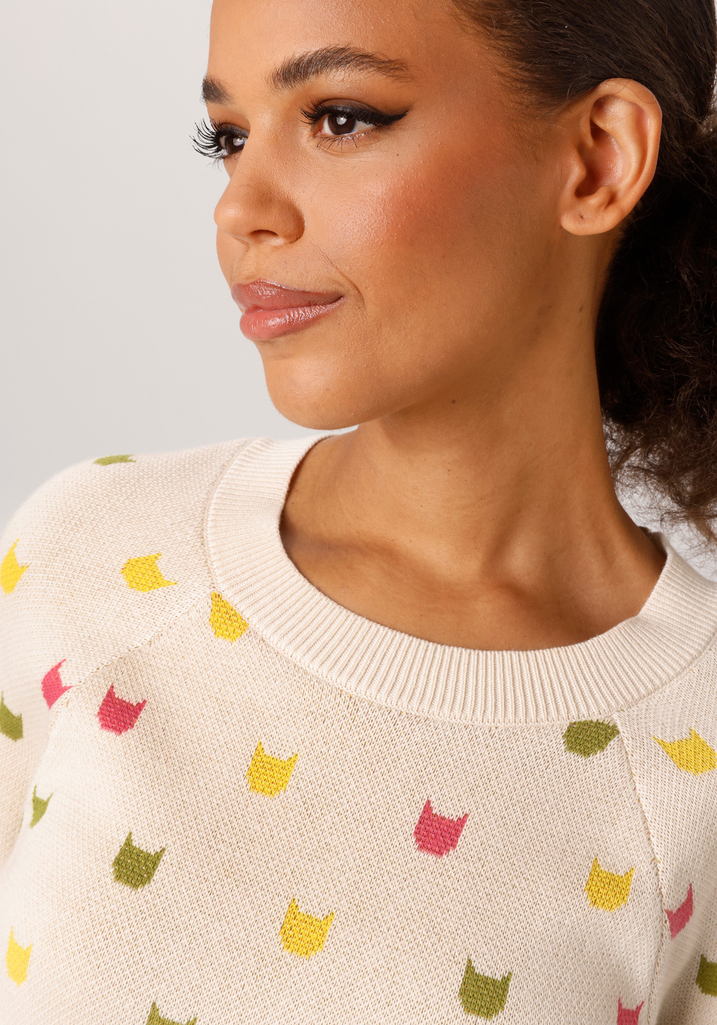 Aniston CASUAL Strickpullover mit eingestrickten grafischen Katzenköpfen