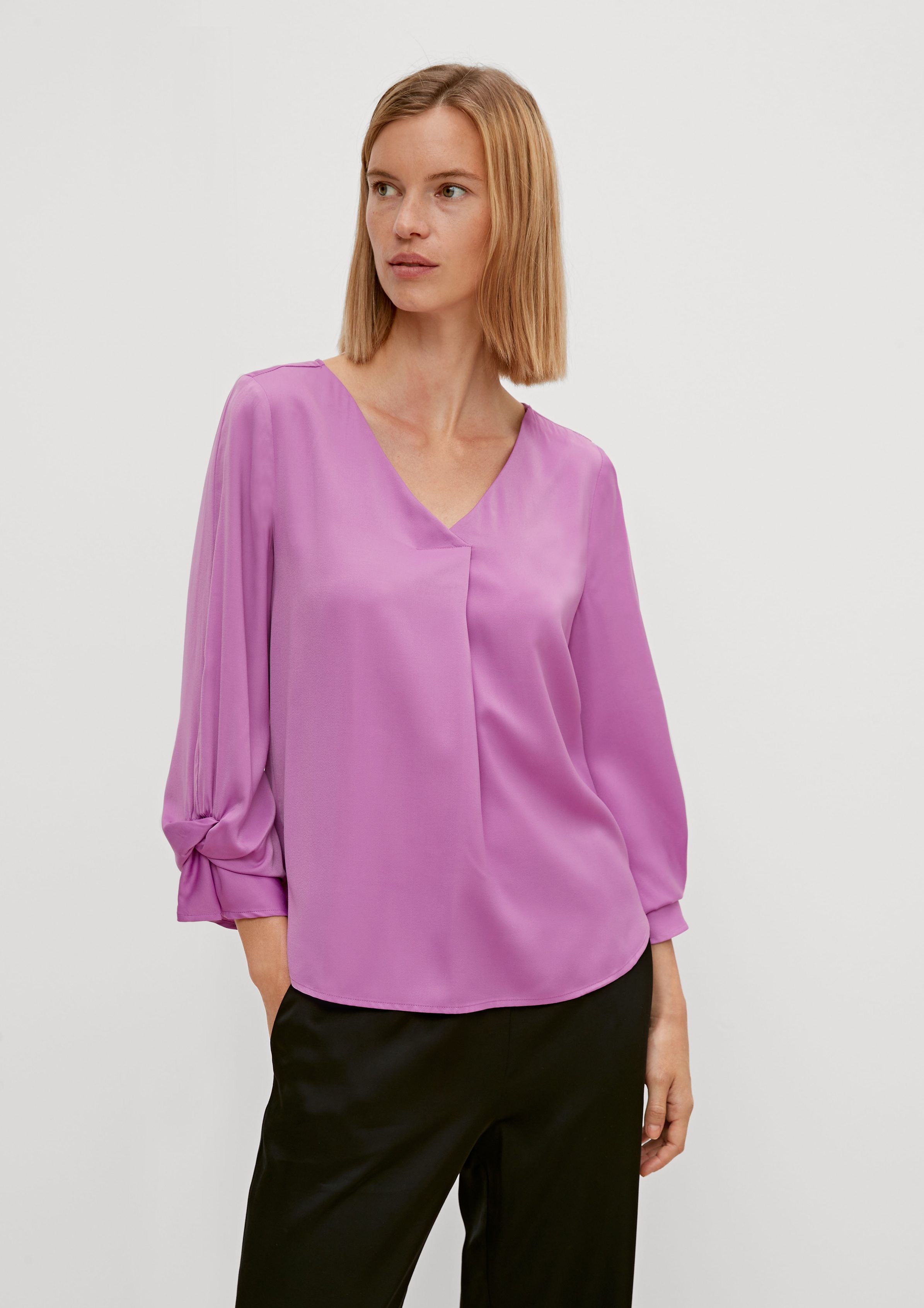 Comma 3/4-Arm-Shirt Bluse mit pink Knotendetails Knoten